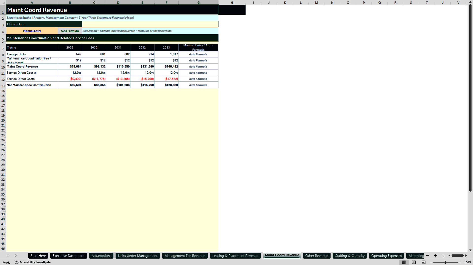 Property Management Financial Model - 5-Year Forecast (Excel template (XLSX)) Preview Image