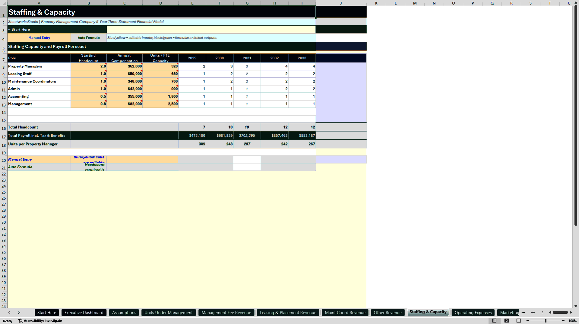 Property Management Financial Model - 5-Year Forecast (Excel template (XLSX)) Preview Image