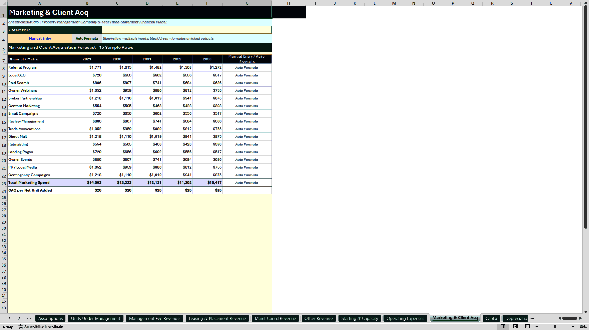 Property Management Financial Model - 5-Year Forecast (Excel template (XLSX)) Preview Image