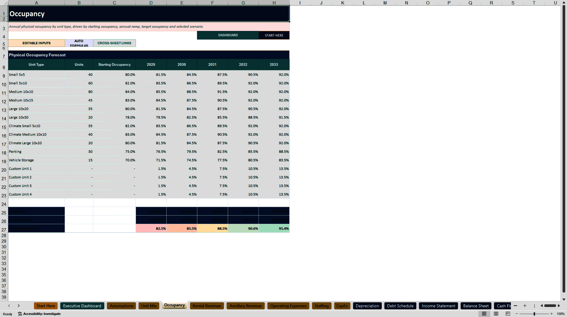 Self Storage Financial Model - 5-Year Forecast (Excel template (XLSX)) Preview Image