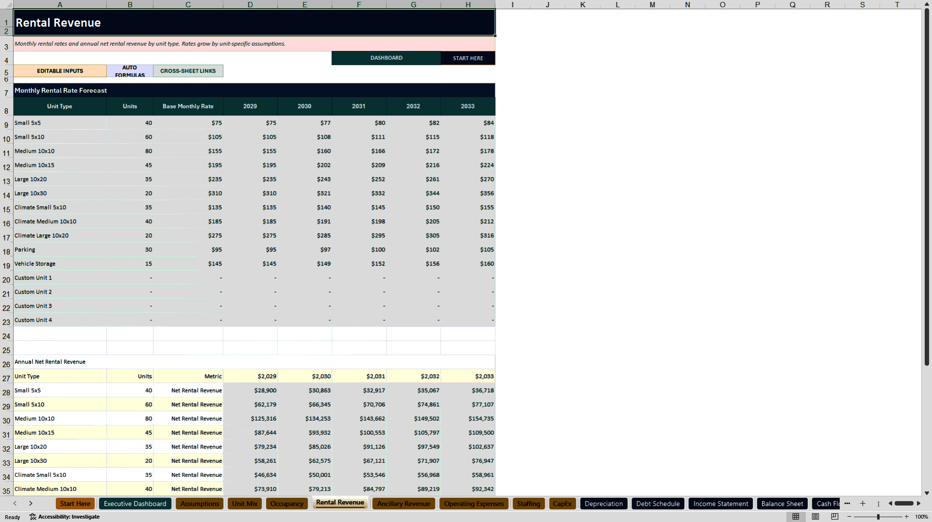 Self Storage Financial Model - 5-Year Forecast (Excel template (XLSX)) Preview Image
