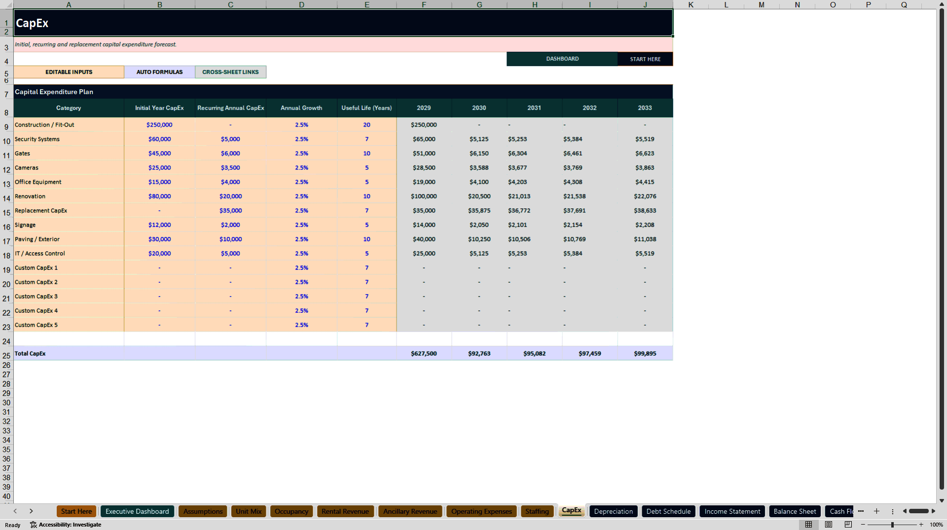 Self Storage Financial Model - 5-Year Forecast (Excel template (XLSX)) Preview Image