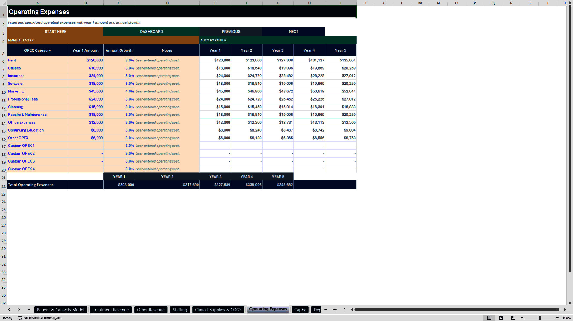 Dental Practice Financial Model - 5-Year Forecast (Excel template (XLSX)) Preview Image