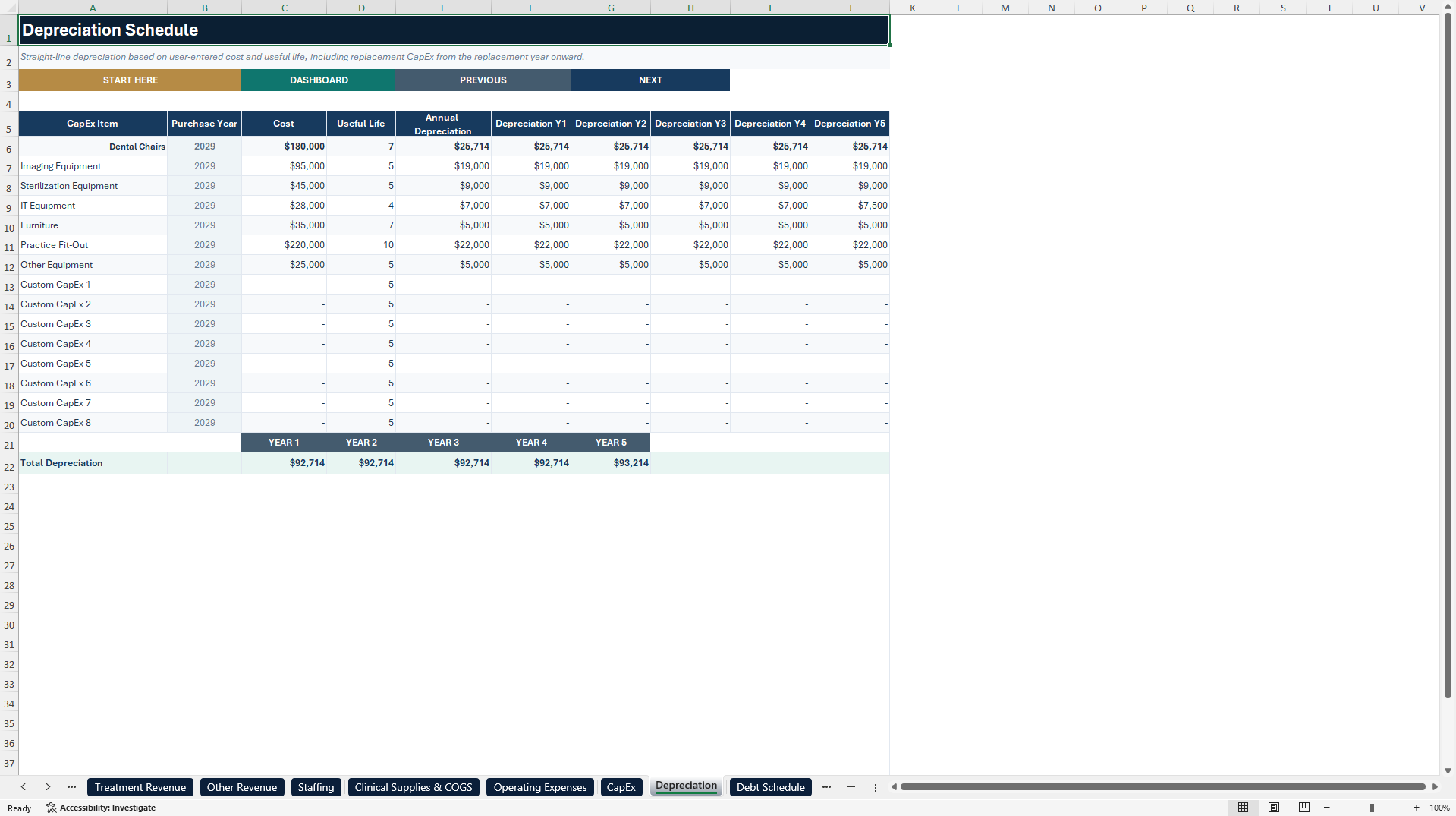 Dental Practice Financial Model - 5-Year Forecast (Excel template (XLSX)) Preview Image