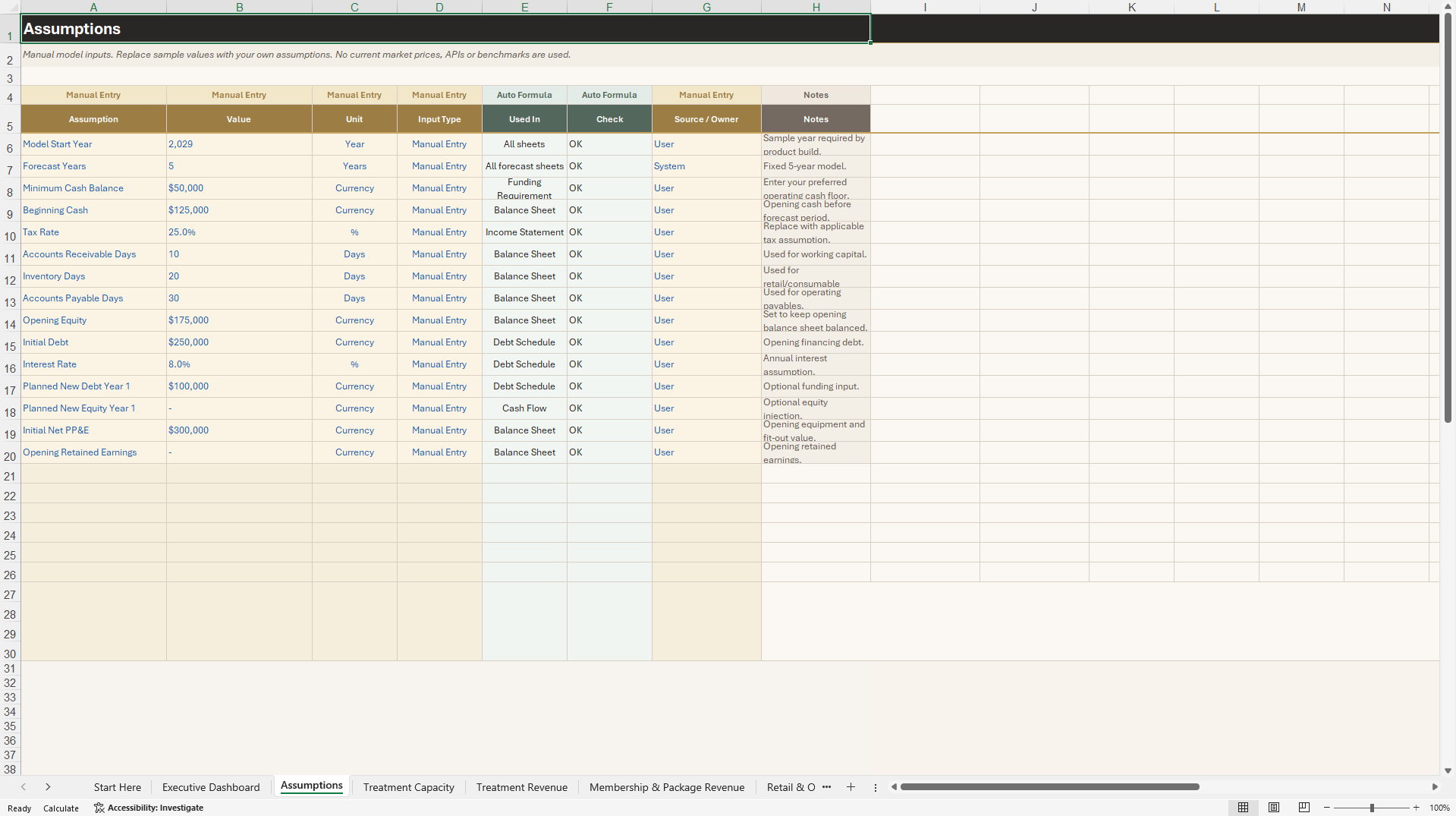 Med Spa Financial Model - 5-Year Forecast (Excel template (XLSX)) Preview Image