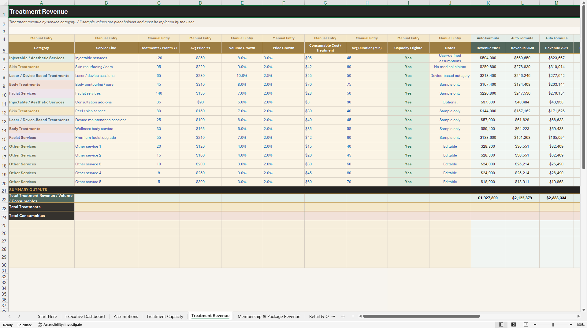 Med Spa Financial Model - 5-Year Forecast (Excel template (XLSX)) Preview Image
