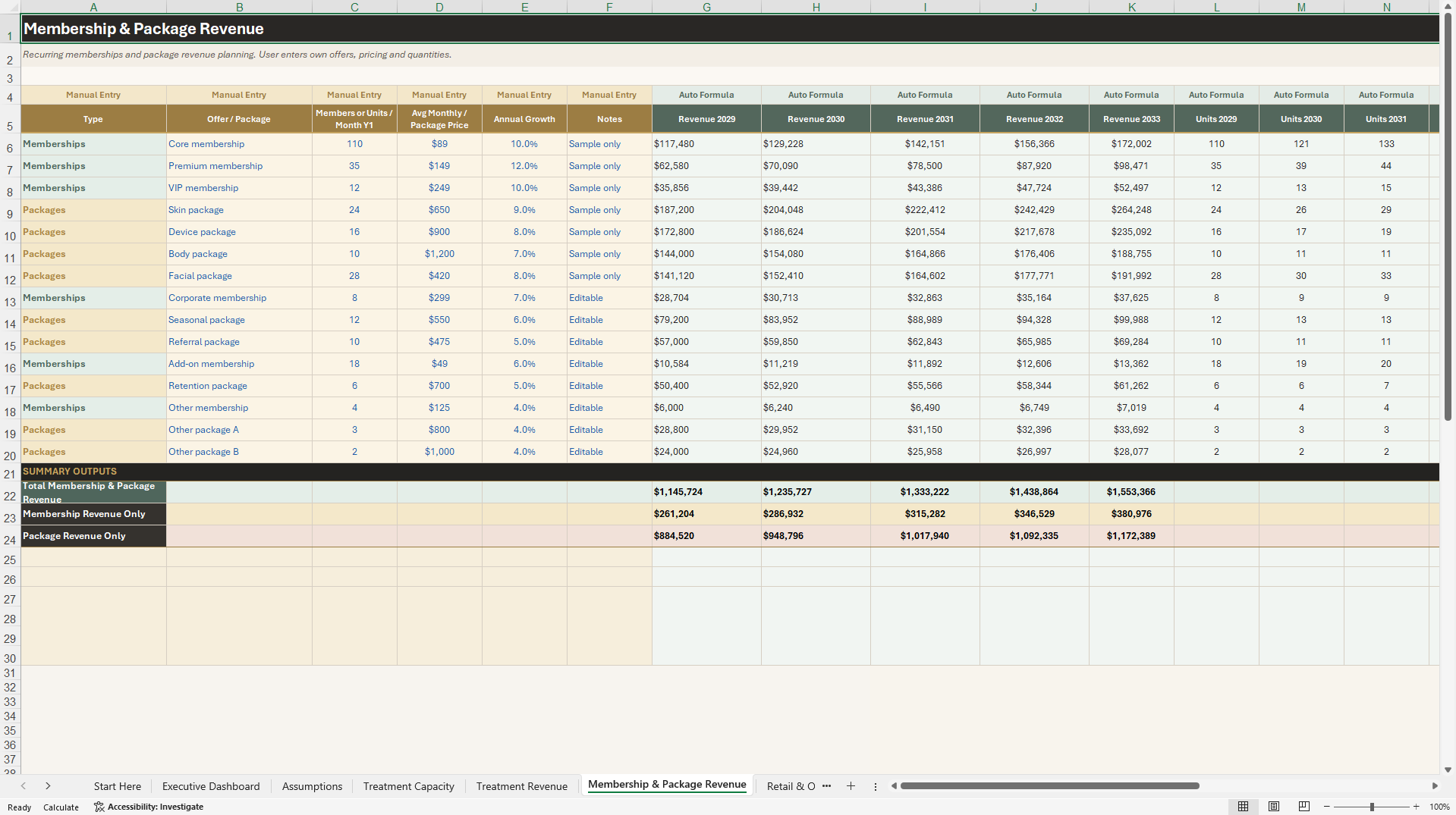 Med Spa Financial Model - 5-Year Forecast (Excel template (XLSX)) Preview Image