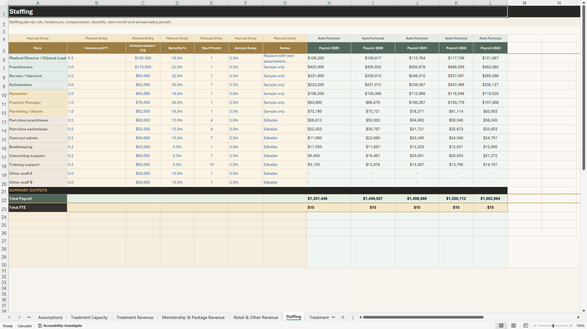 Med Spa Financial Model - 5-Year Forecast (Excel template (XLSX)) Preview Image