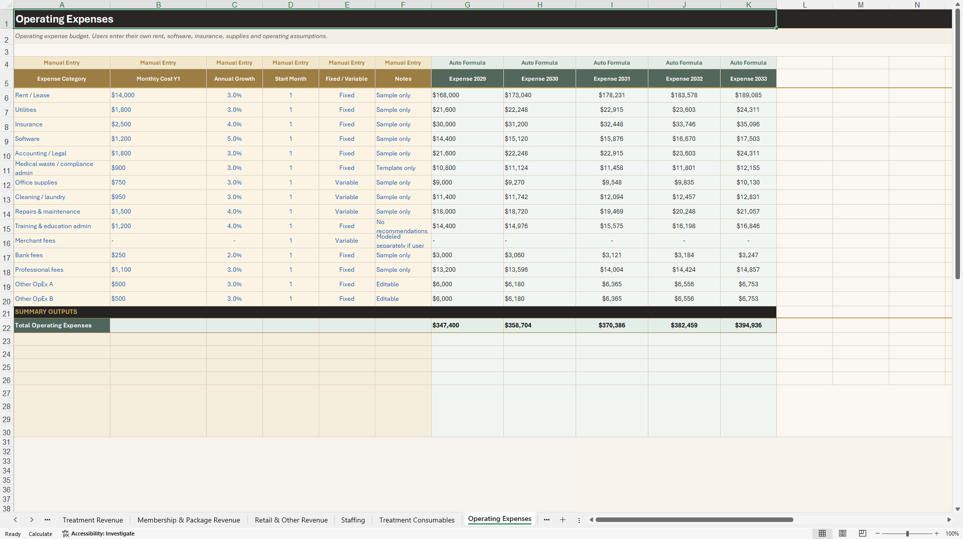 Med Spa Financial Model - 5-Year Forecast (Excel template (XLSX)) Preview Image