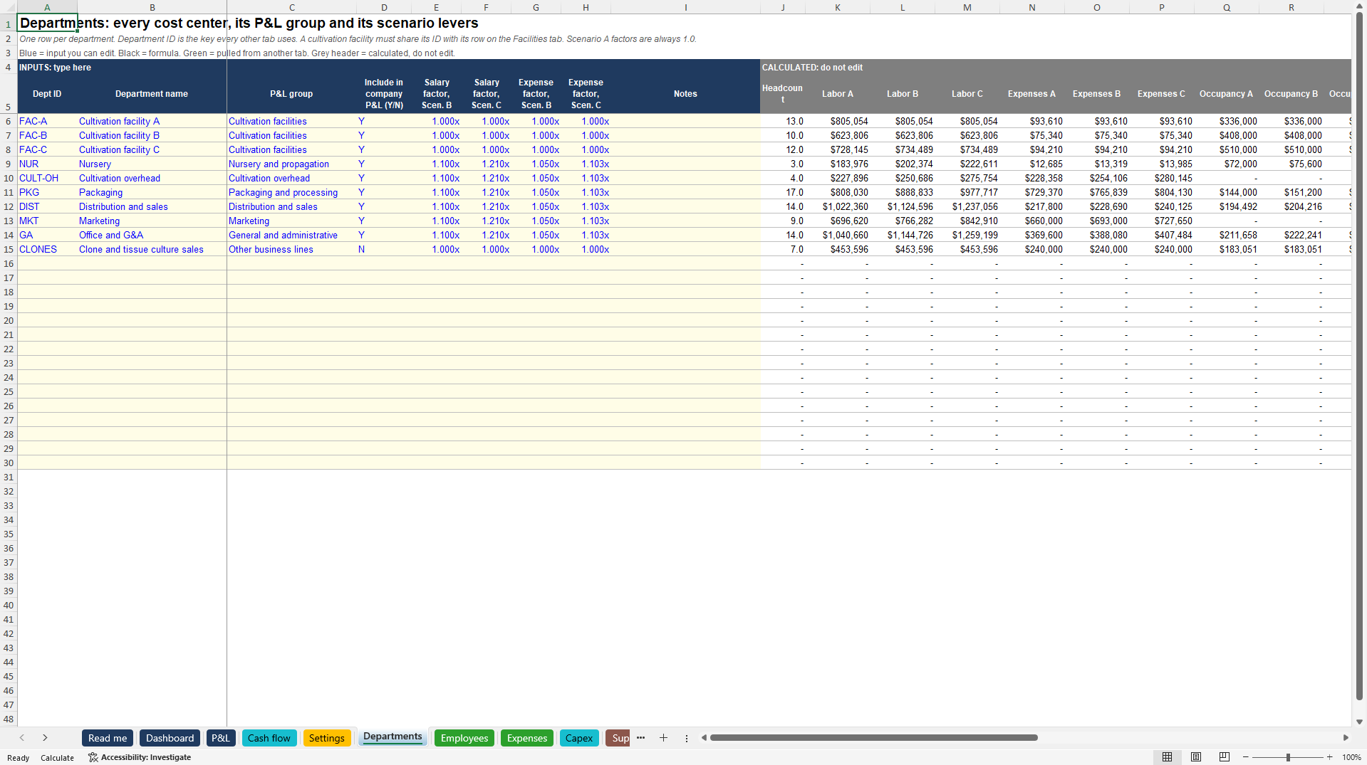 Vertically Integrated Cannabis Operations Model (Excel template (XLSX)) Preview Image