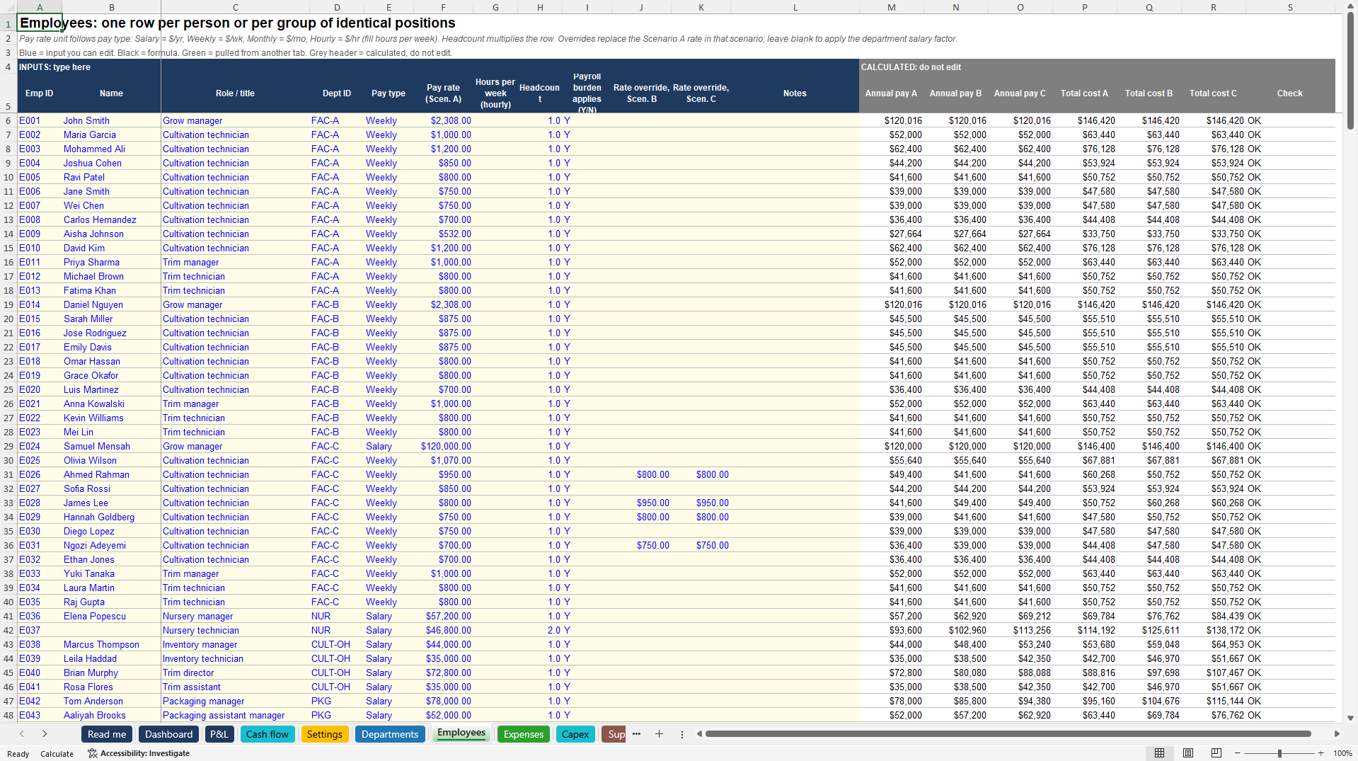 Vertically Integrated Cannabis Operations Model (Excel template (XLSX)) Preview Image