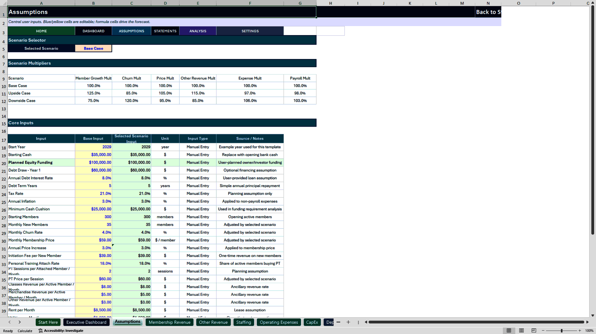 Gym Financial Model - 5-Year Forecast (Excel template (XLSX)) Preview Image