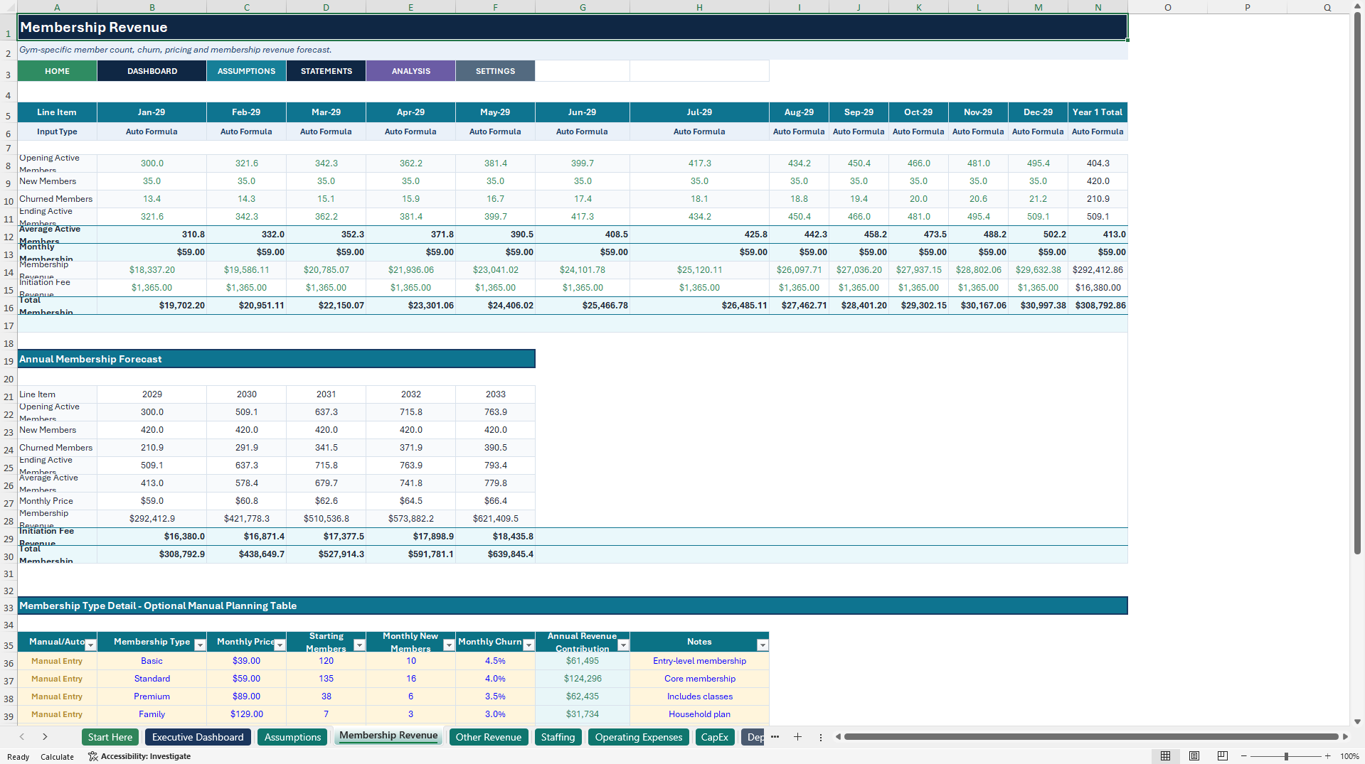 Gym Financial Model - 5-Year Forecast (Excel template (XLSX)) Preview Image