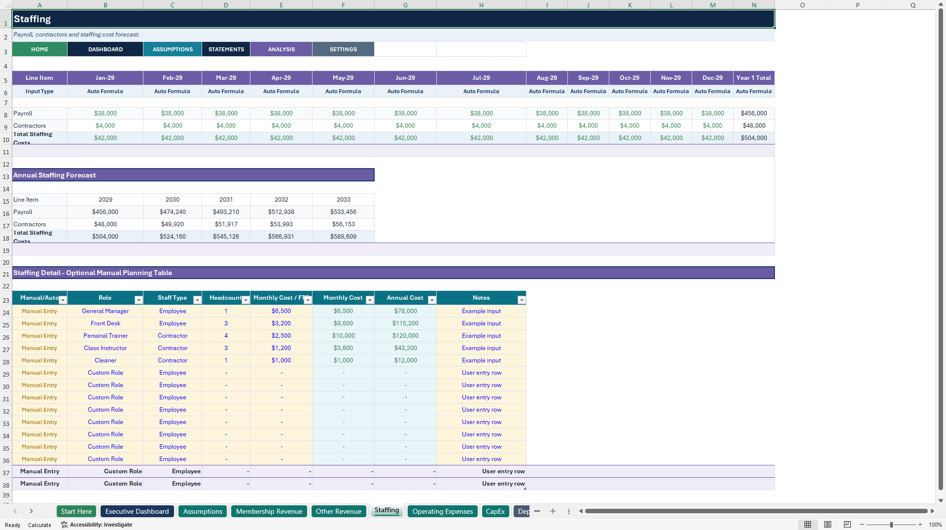 Gym Financial Model - 5-Year Forecast (Excel template (XLSX)) Preview Image