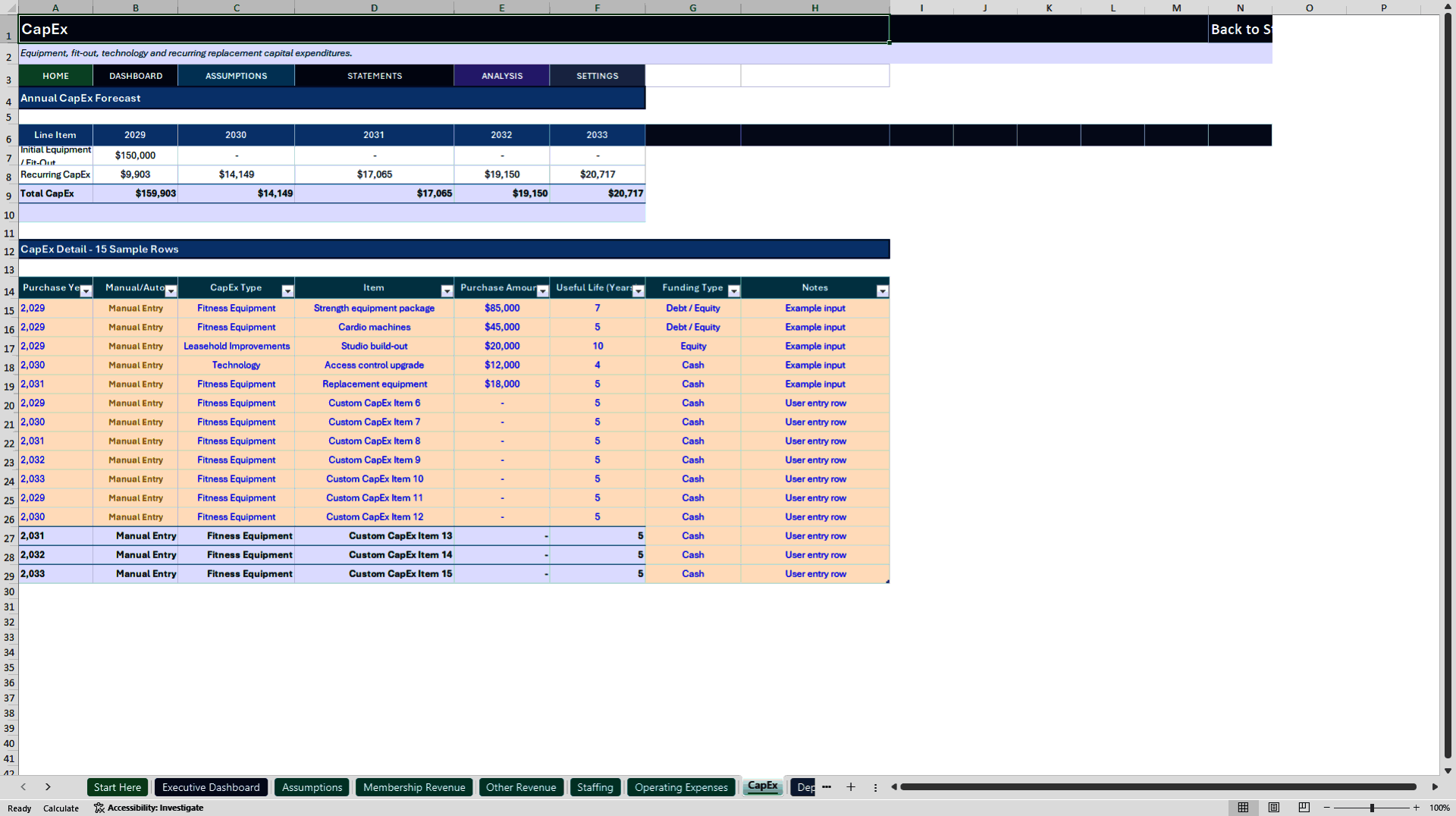 Gym Financial Model - 5-Year Forecast (Excel template (XLSX)) Preview Image