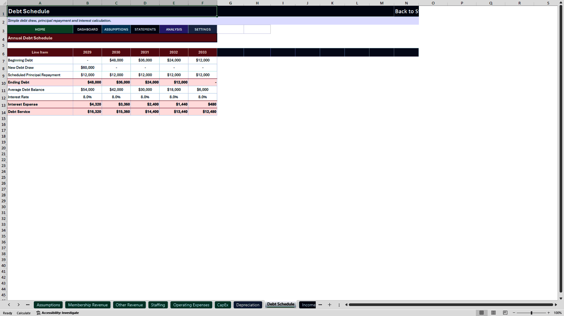 Gym Financial Model - 5-Year Forecast (Excel template (XLSX)) Preview Image