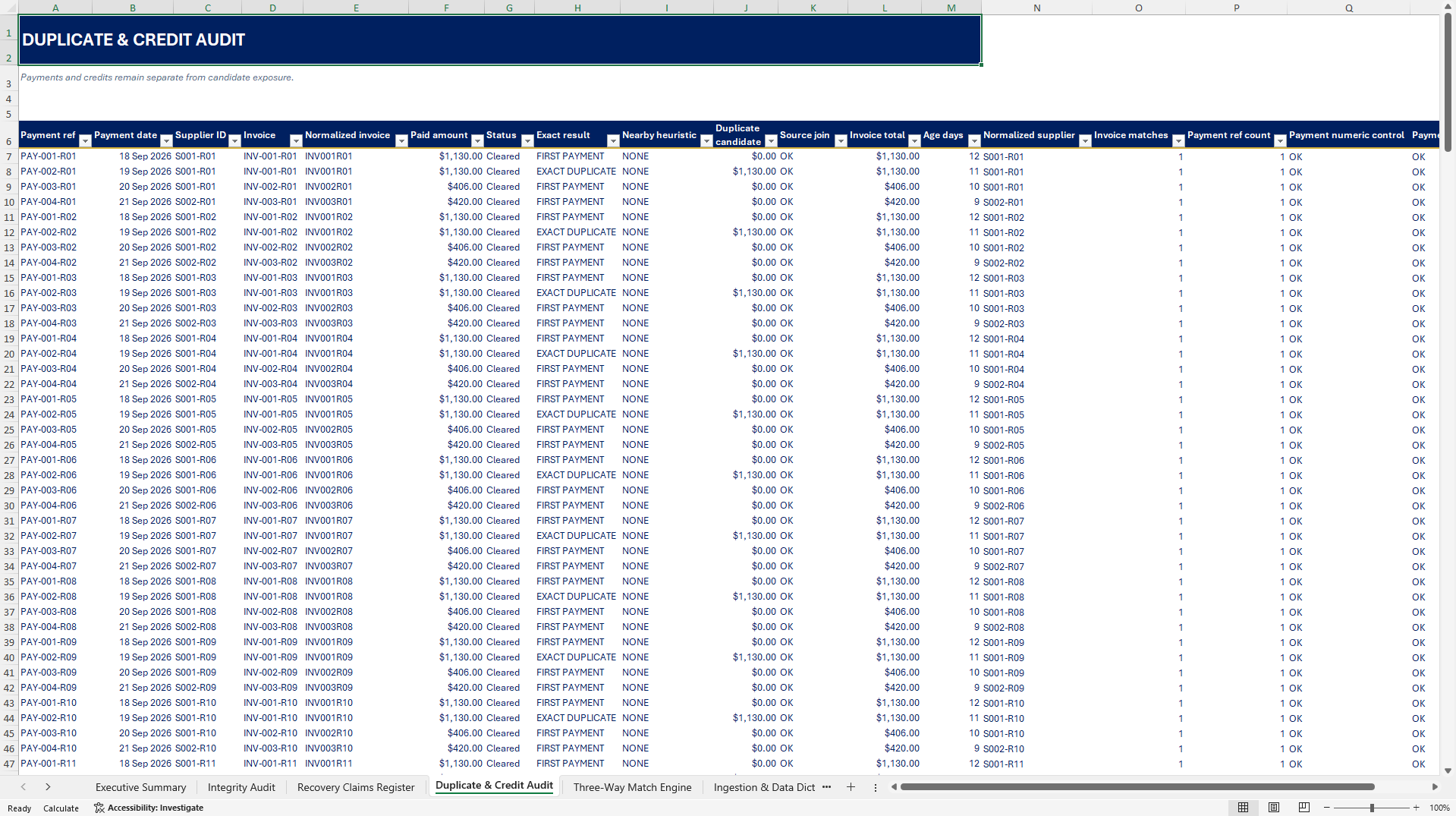 Supplier Contract & Invoice Leakage Control Tower (Excel template (XLSX)) Preview Image