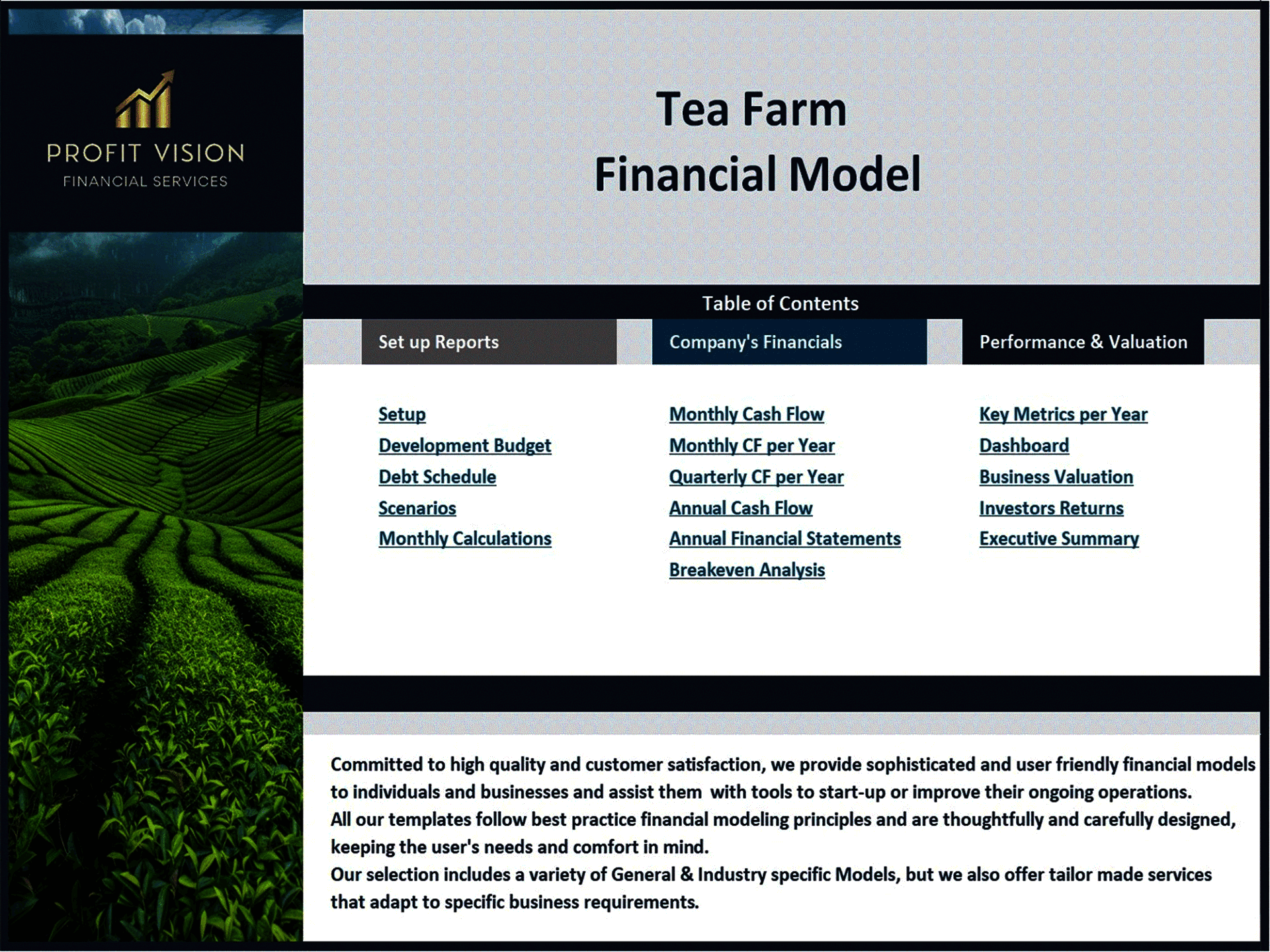 Tea Farm - 15 Year Financial Model (Excel template (XLSX)) Preview Image