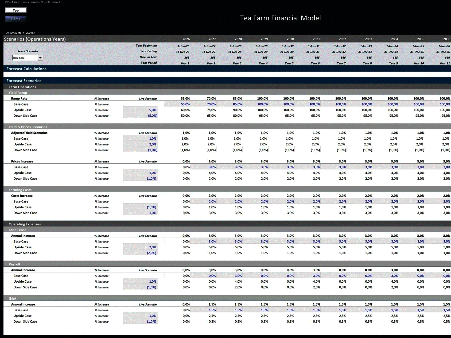 Tea Farm - 15 Year Financial Model (Excel template (XLSX)) Preview Image