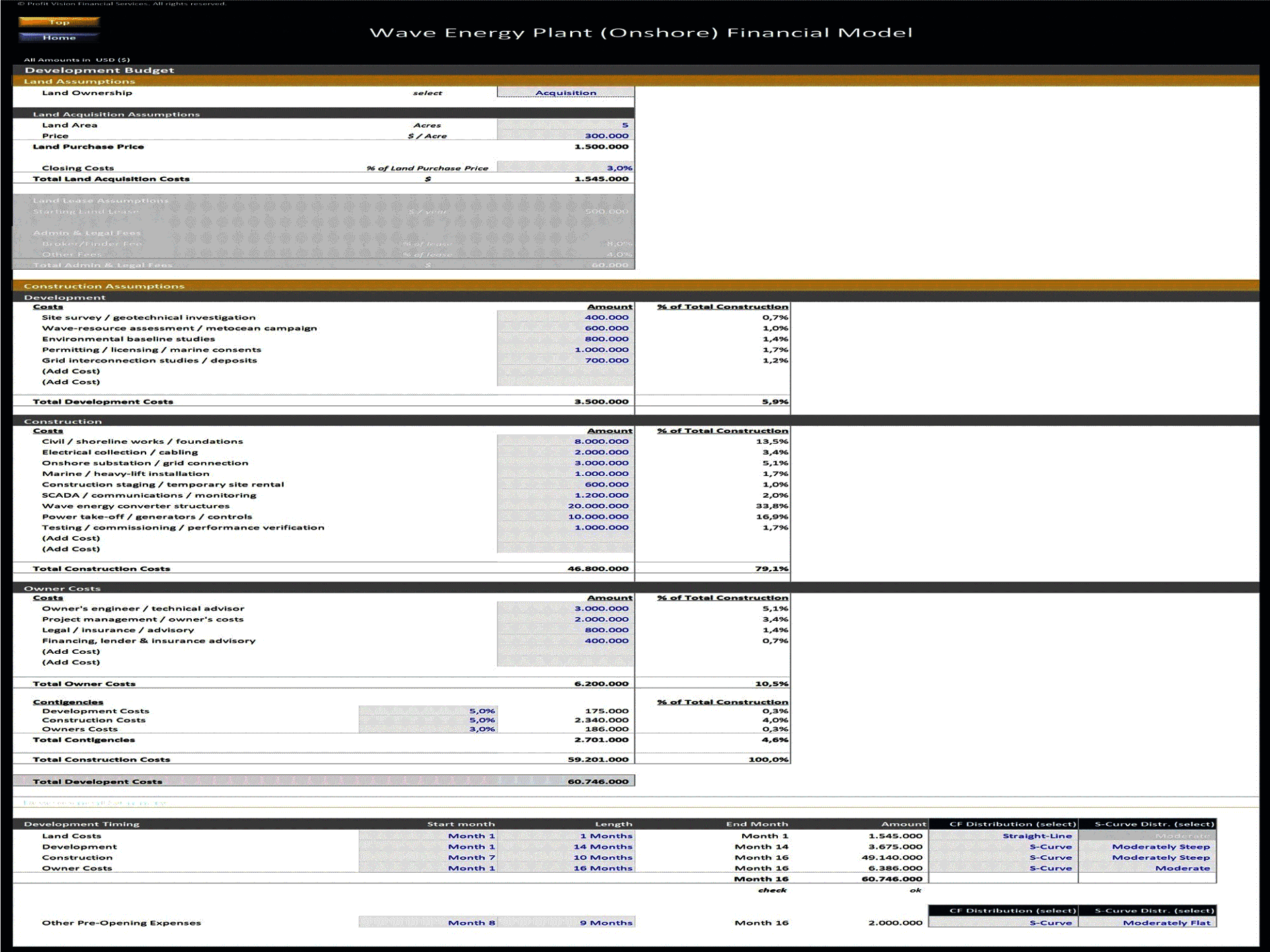Wave Energy Plant - 10 Year Financial Model (Excel template (XLSX)) Preview Image