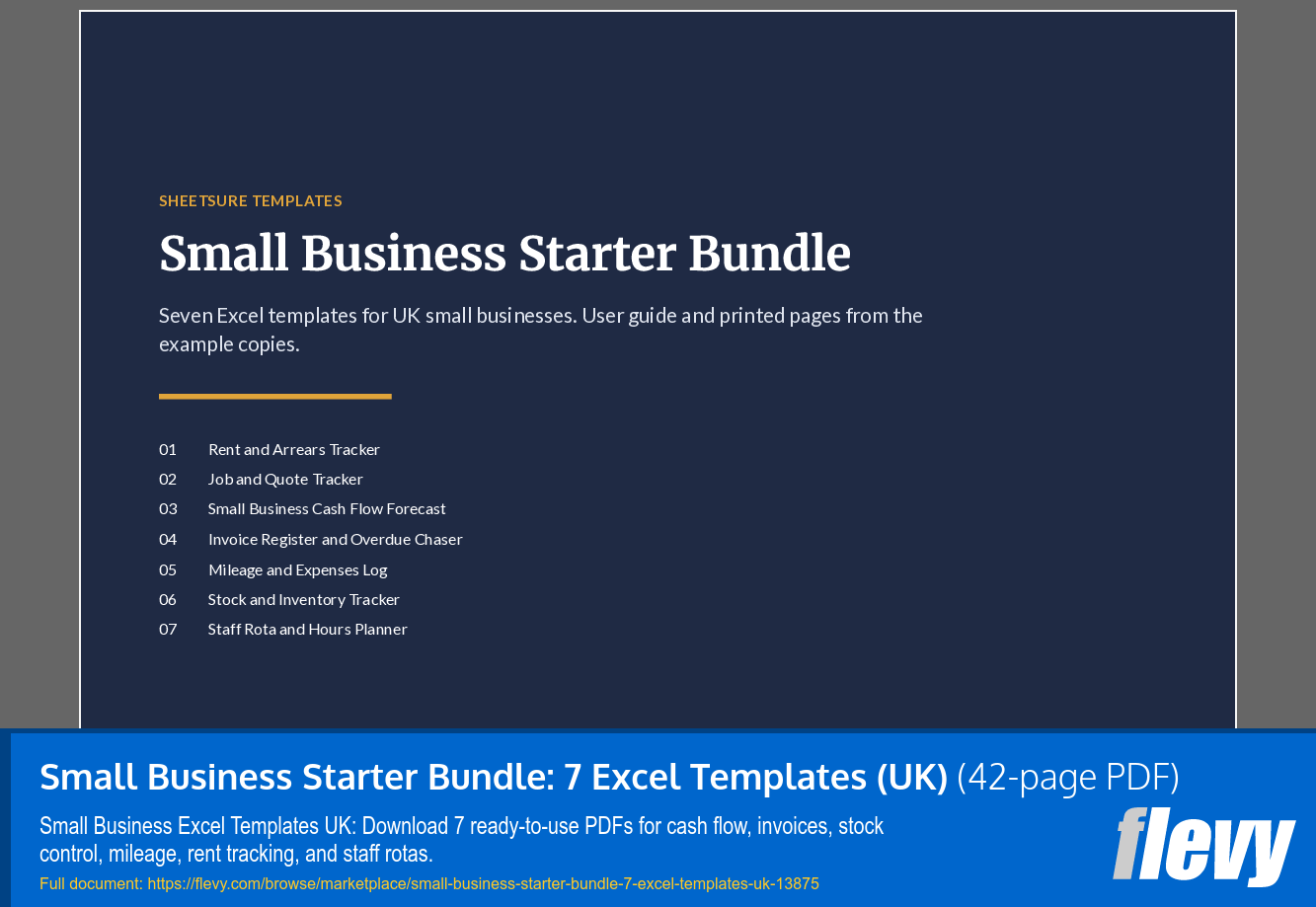 Small Business Starter Bundle: 7 Excel Templates (UK) (42-page PDF document) Preview Image