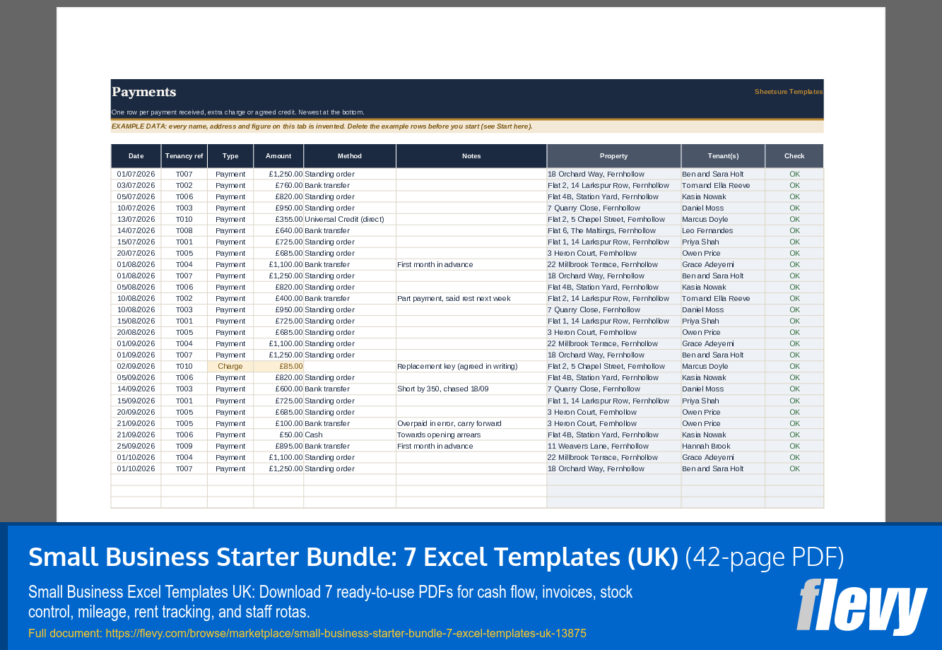 Small Business Starter Bundle: 7 Excel Templates (UK) (42-page PDF document) Preview Image