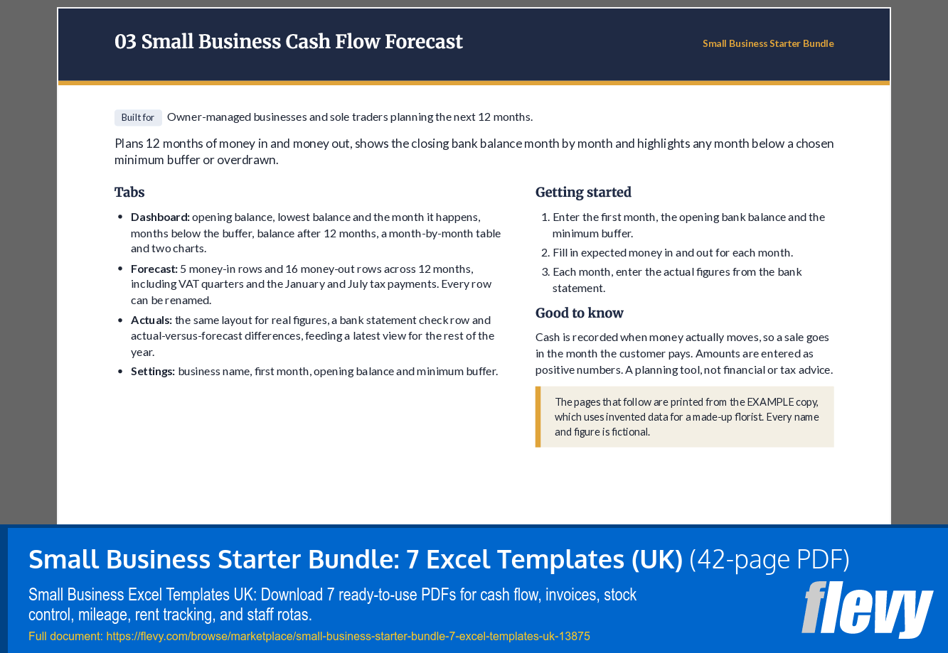 Small Business Starter Bundle: 7 Excel Templates (UK) (42-page PDF document) Preview Image