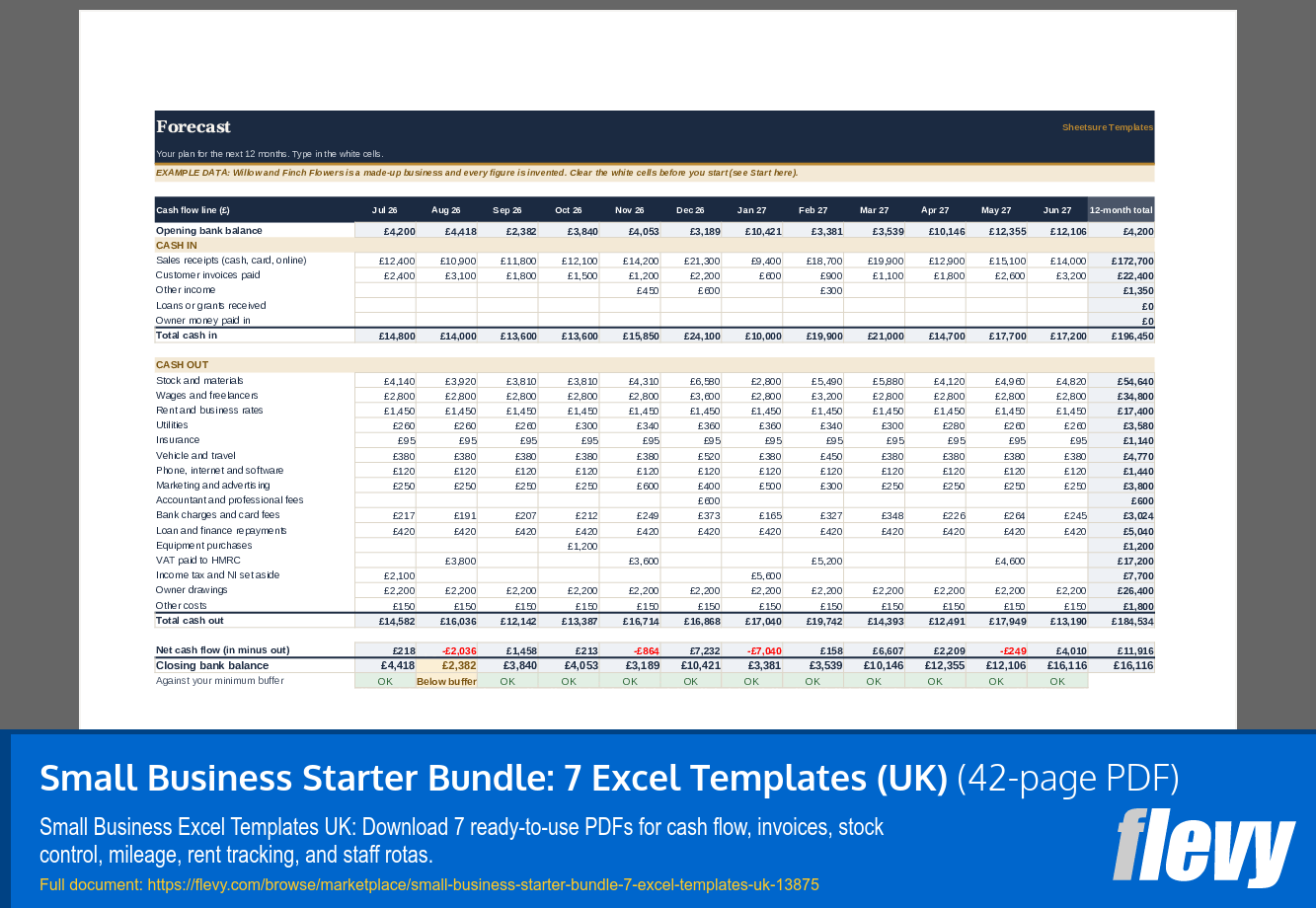 Small Business Starter Bundle: 7 Excel Templates (UK) (42-page PDF document) Preview Image