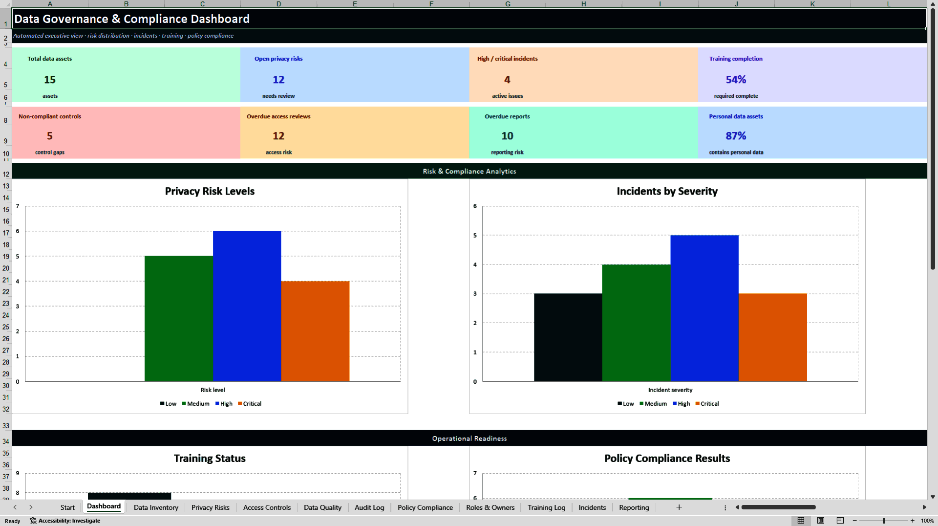 Data Governance & Privacy Compliance Management System (Excel template (XLSX)) Preview Image