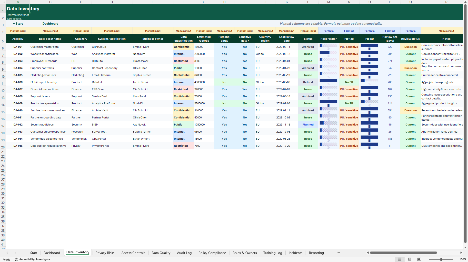 Data Governance & Privacy Compliance Management System (Excel template (XLSX)) Preview Image