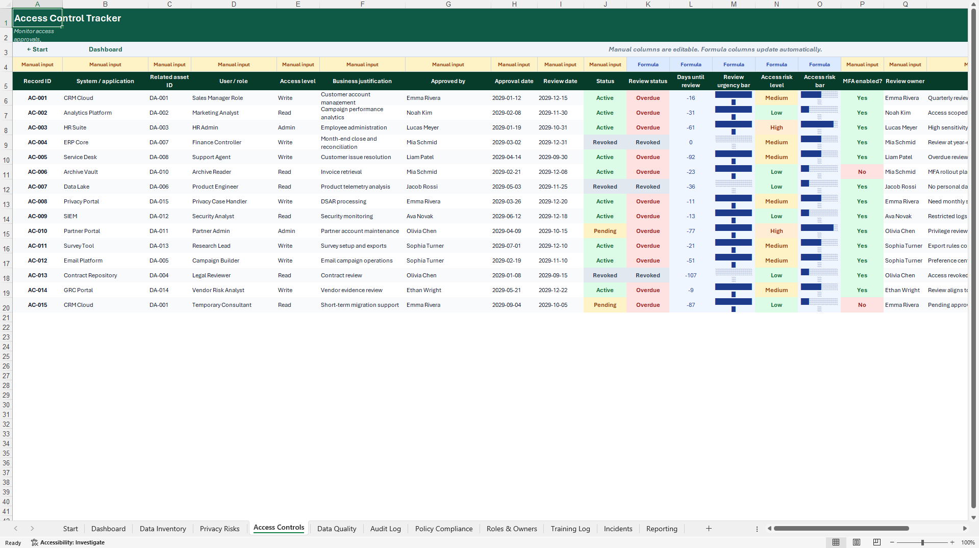 Data Governance & Privacy Compliance Management System (Excel template (XLSX)) Preview Image
