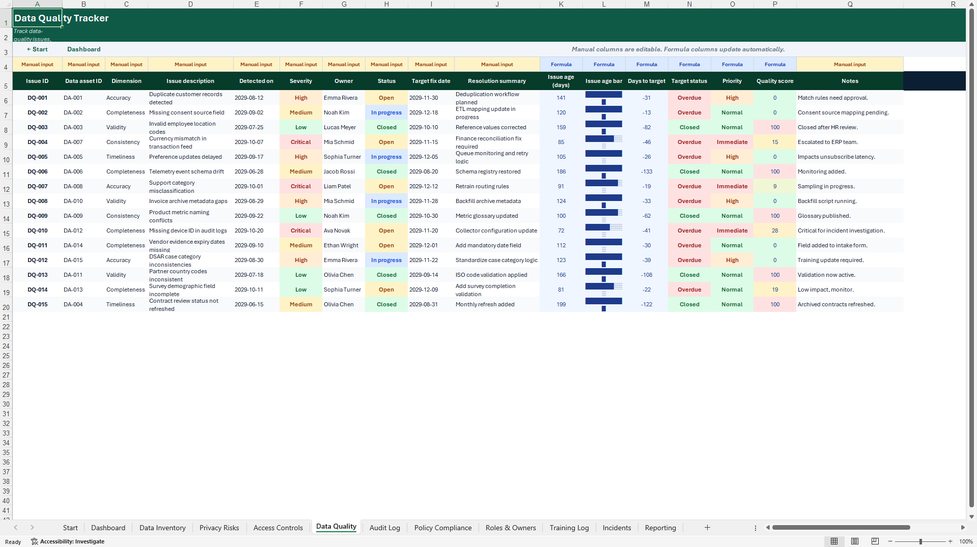 Data Governance & Privacy Compliance Management System (Excel template (XLSX)) Preview Image