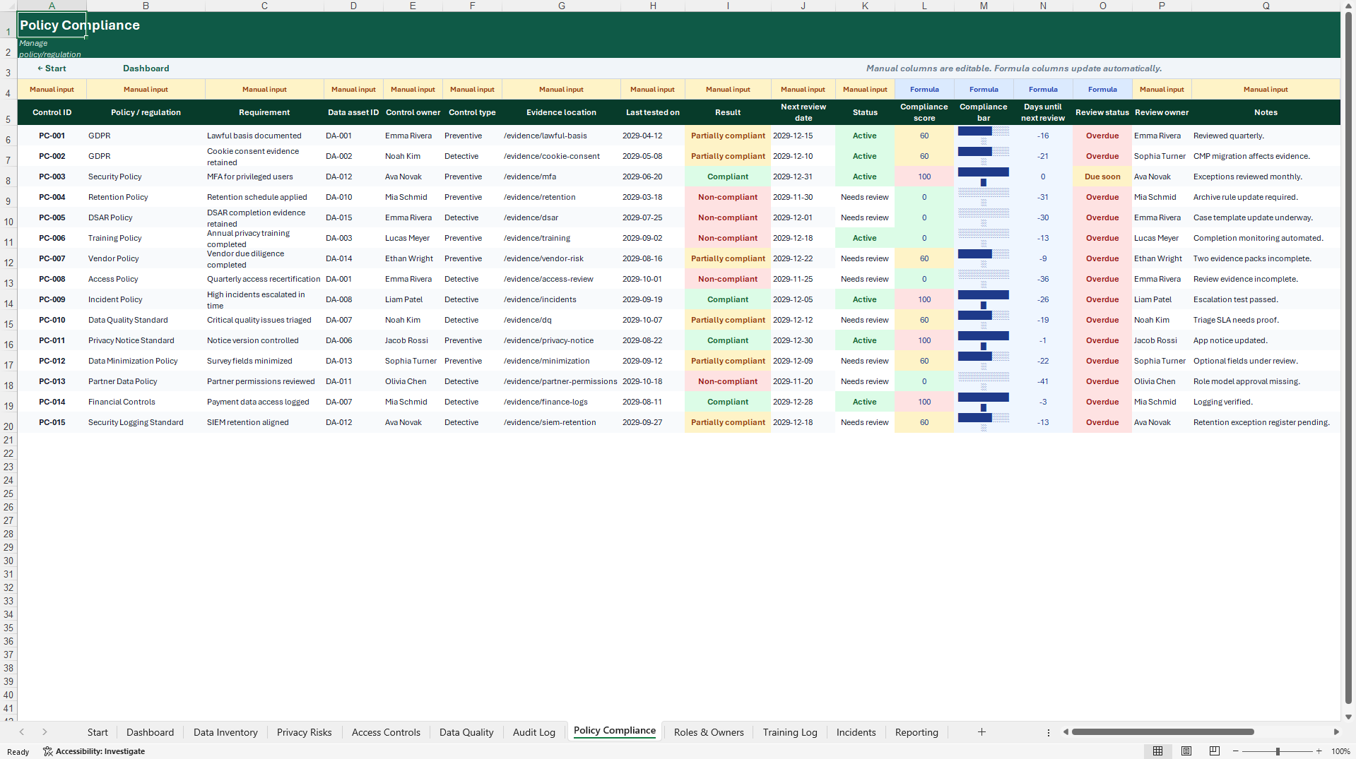 Data Governance & Privacy Compliance Management System (Excel template (XLSX)) Preview Image