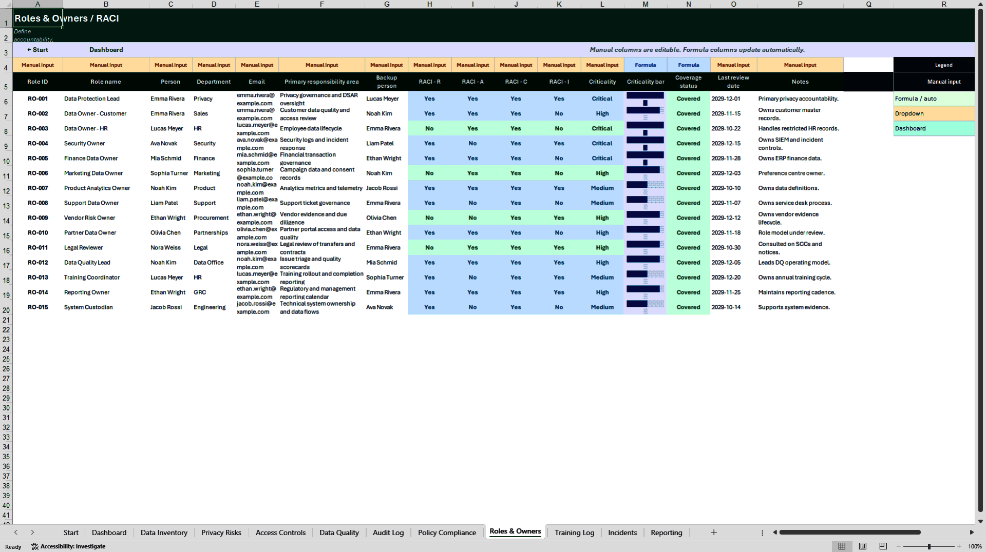Data Governance & Privacy Compliance Management System (Excel template (XLSX)) Preview Image