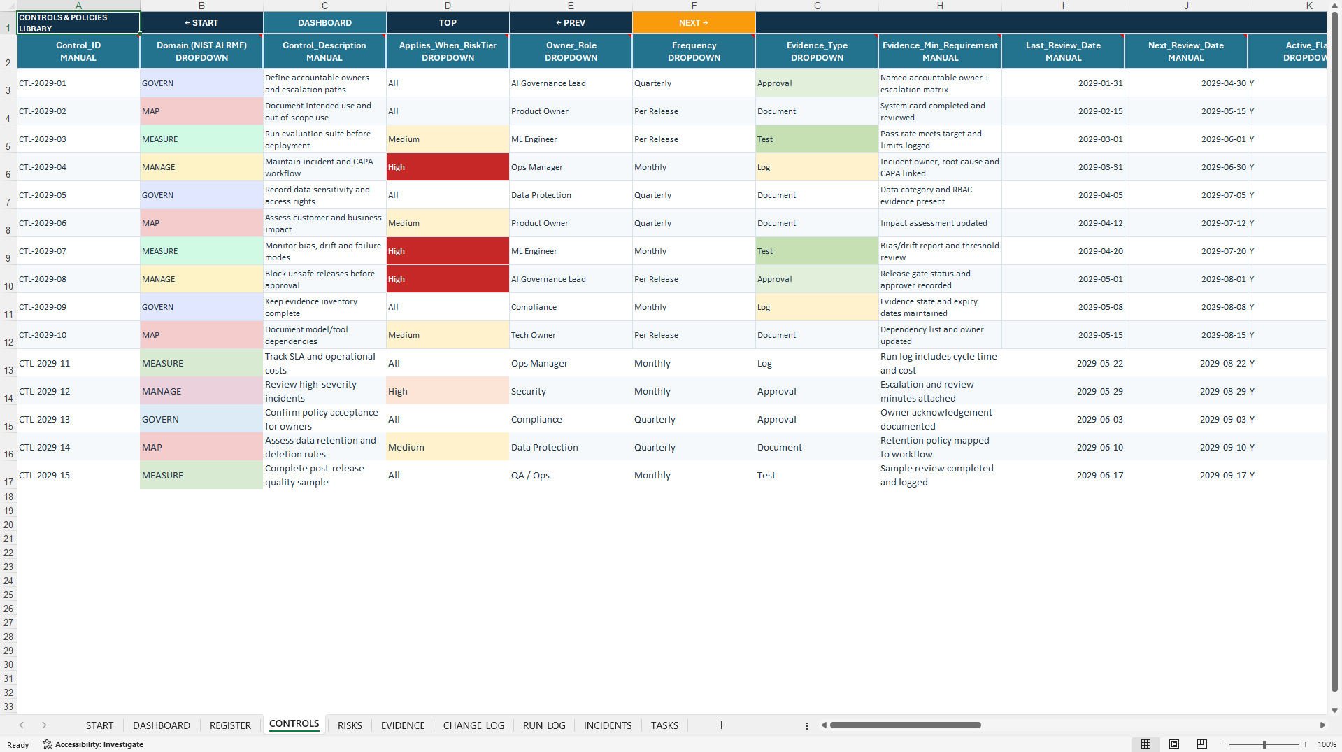 Agentic AI Governance & Autonomous Workflow System (Excel template (XLSX)) Preview Image