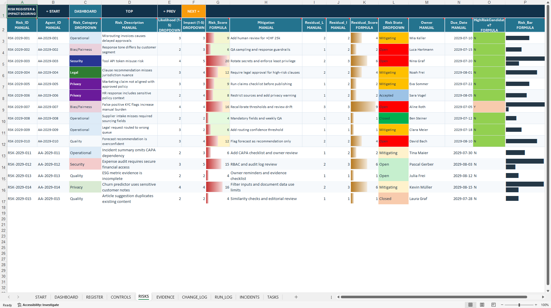 Agentic AI Governance & Autonomous Workflow System (Excel template (XLSX)) Preview Image