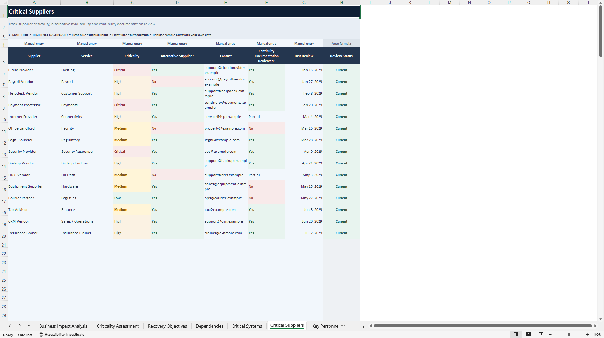 Business Continuity & Disaster Recovery Management System (Excel template (XLSX)) Preview Image