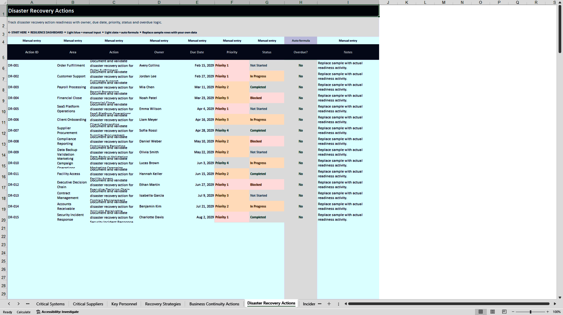 Business Continuity & Disaster Recovery Management System (Excel template (XLSX)) Preview Image