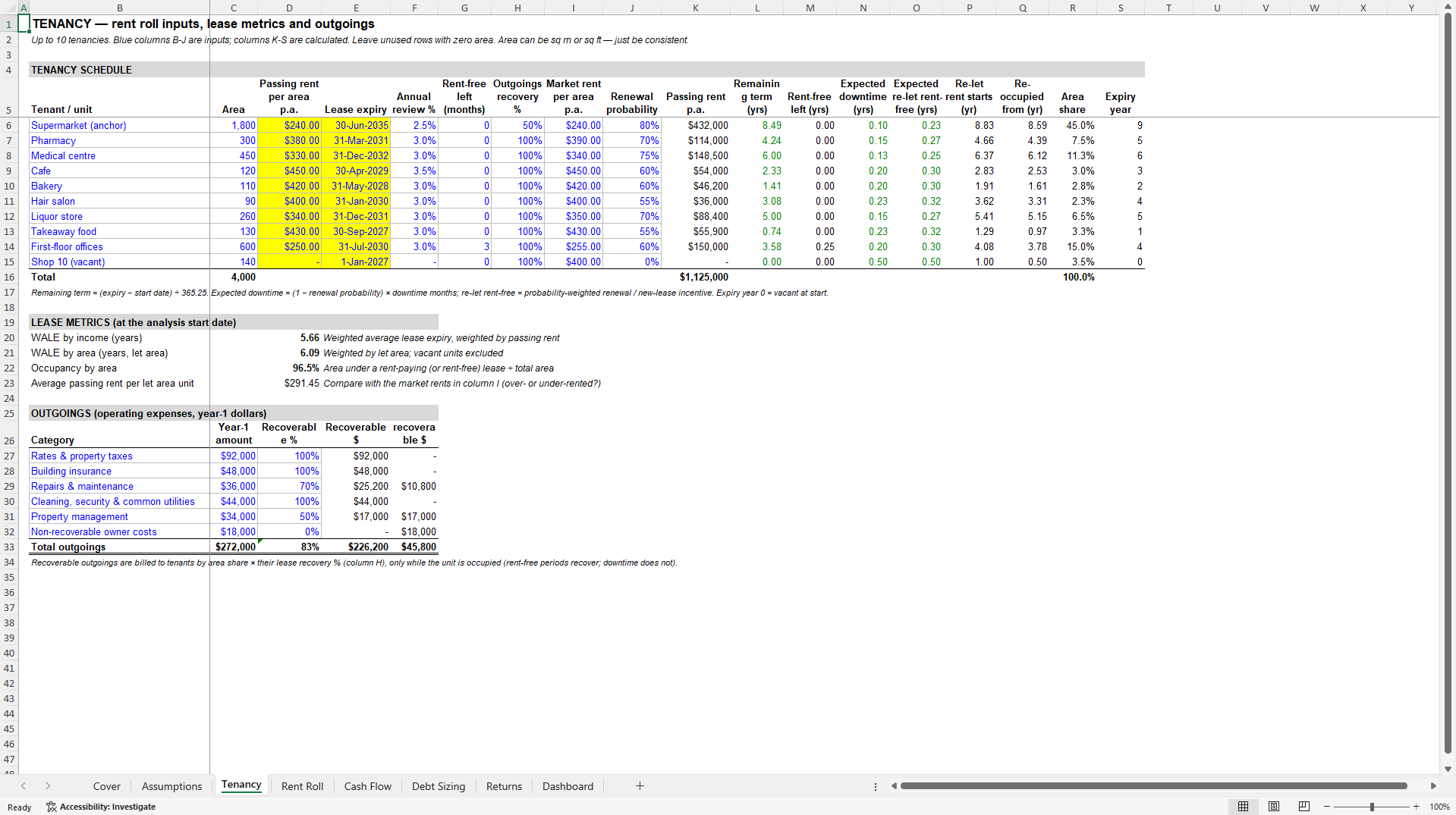 Commercial Property Debt Sizing & DSCR Model: Max Loan Test (Excel template (XLSX)) Preview Image