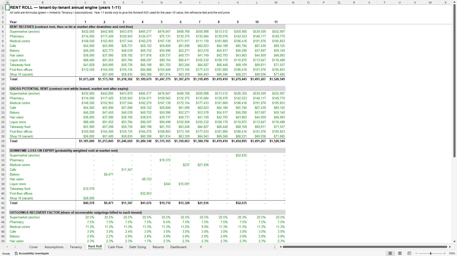 Commercial Property Debt Sizing & DSCR Model: Max Loan Test (Excel template (XLSX)) Preview Image