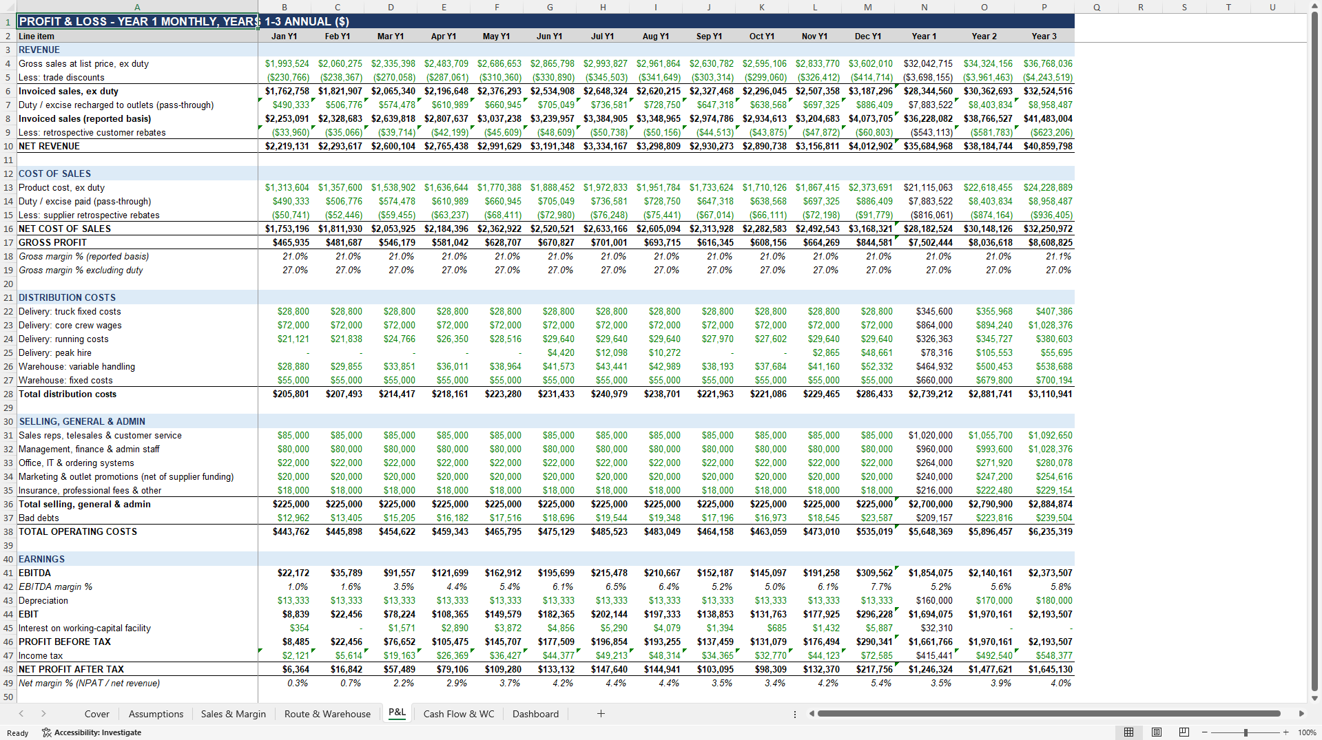Drinks Distributor Model: Route Economics & Working Capital (Excel template (XLSX)) Preview Image