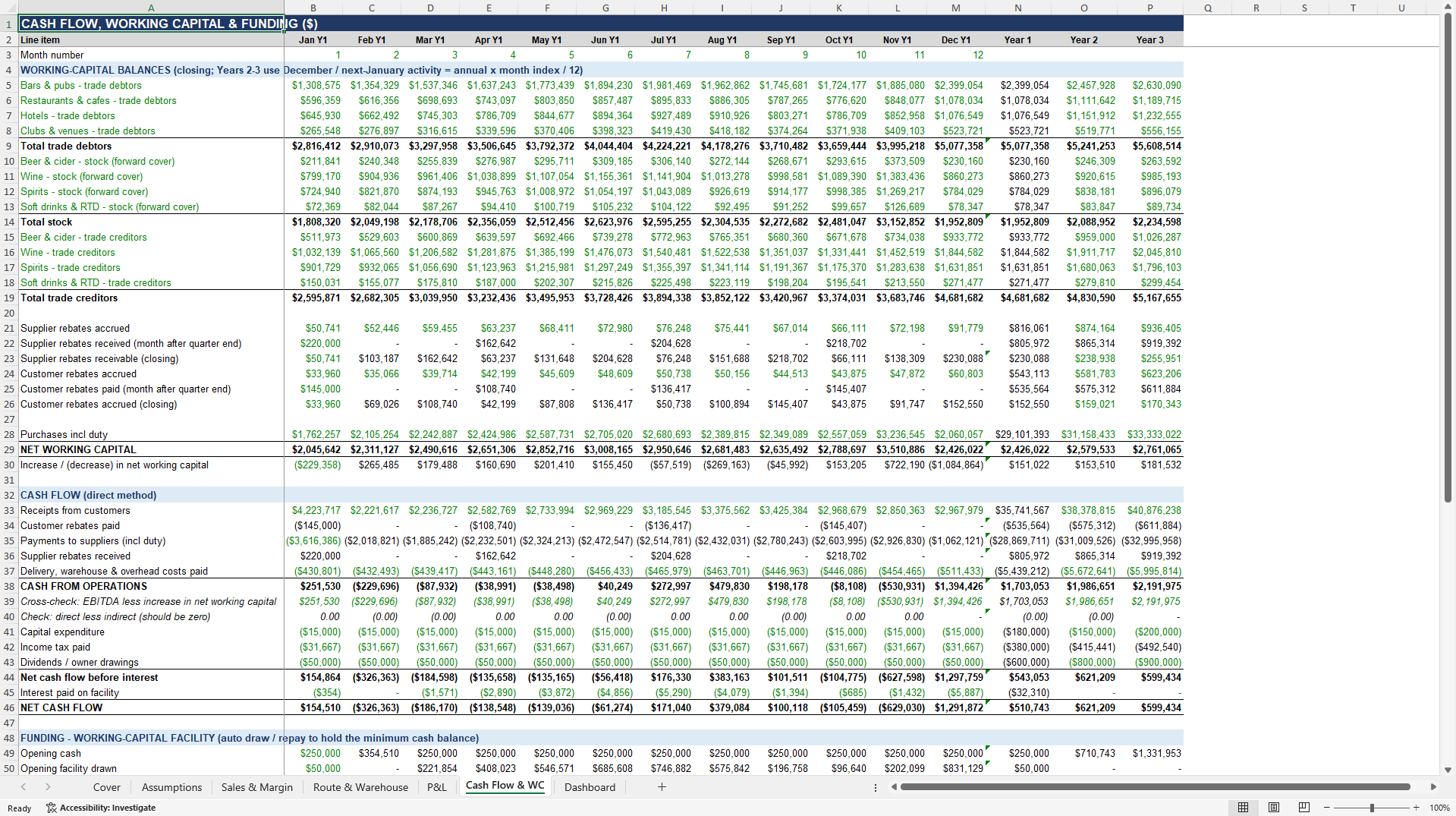 Drinks Distributor Model: Route Economics & Working Capital (Excel template (XLSX)) Preview Image