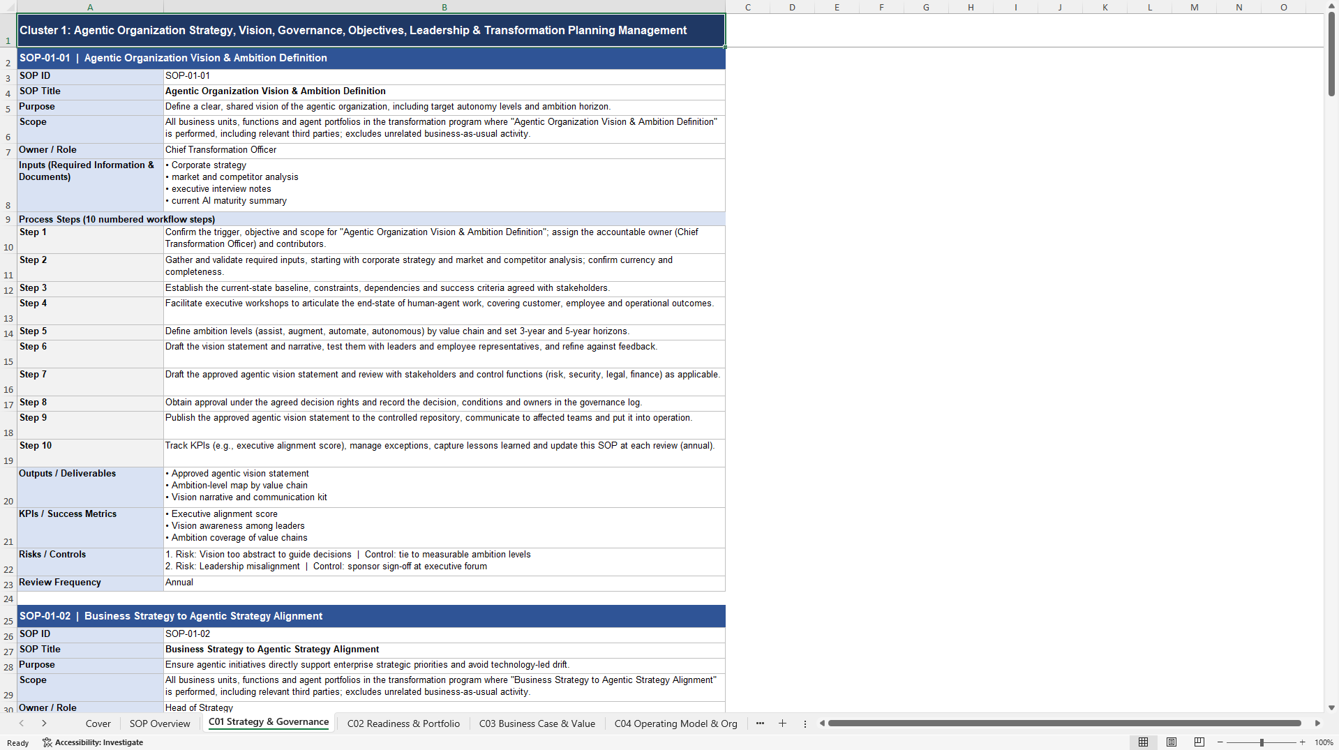 100+ Agentic Organization Transformation SOPs (Excel template (XLSX)) Preview Image