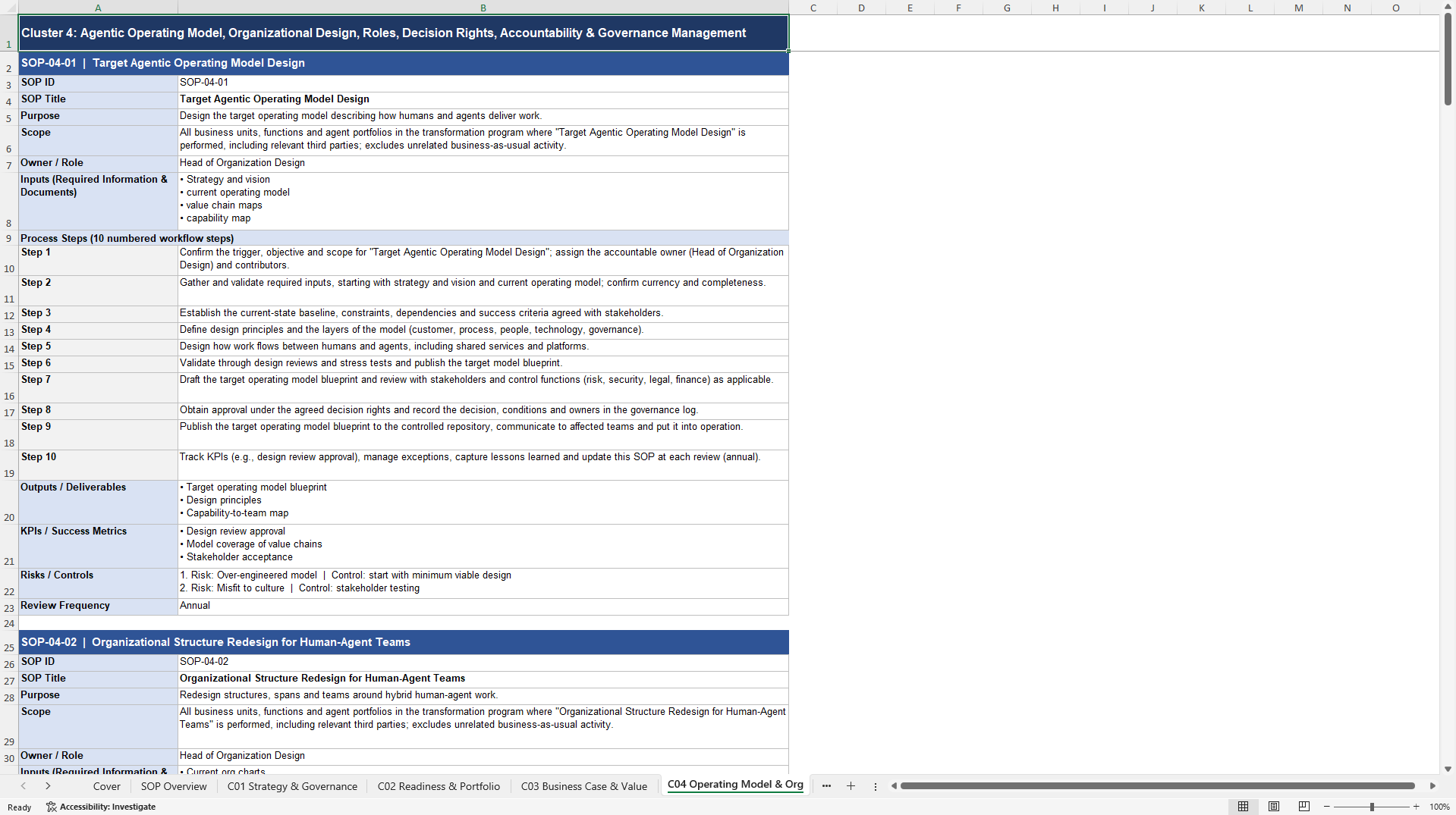 100+ Agentic Organization Transformation SOPs (Excel template (XLSX)) Preview Image