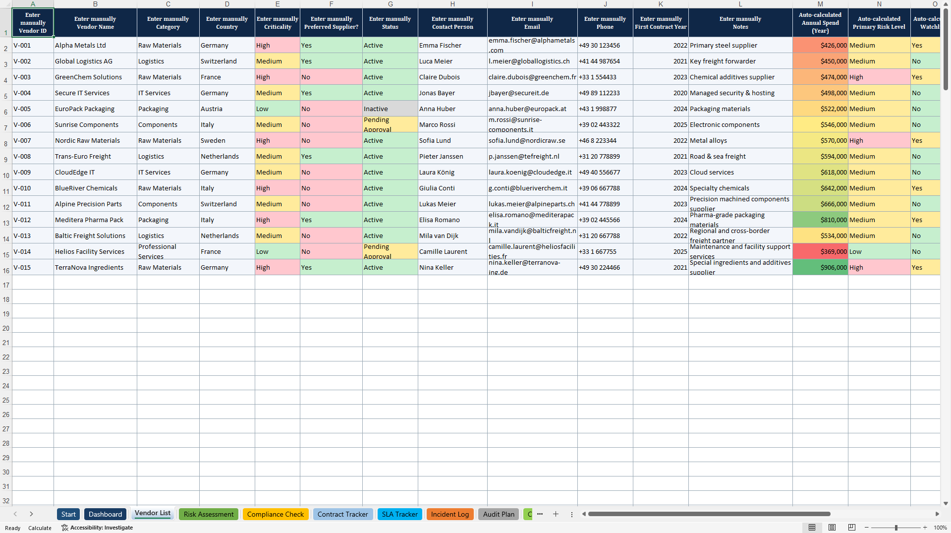 Vendor Risk & Supplier Management System (Excel template (XLSX)) Preview Image