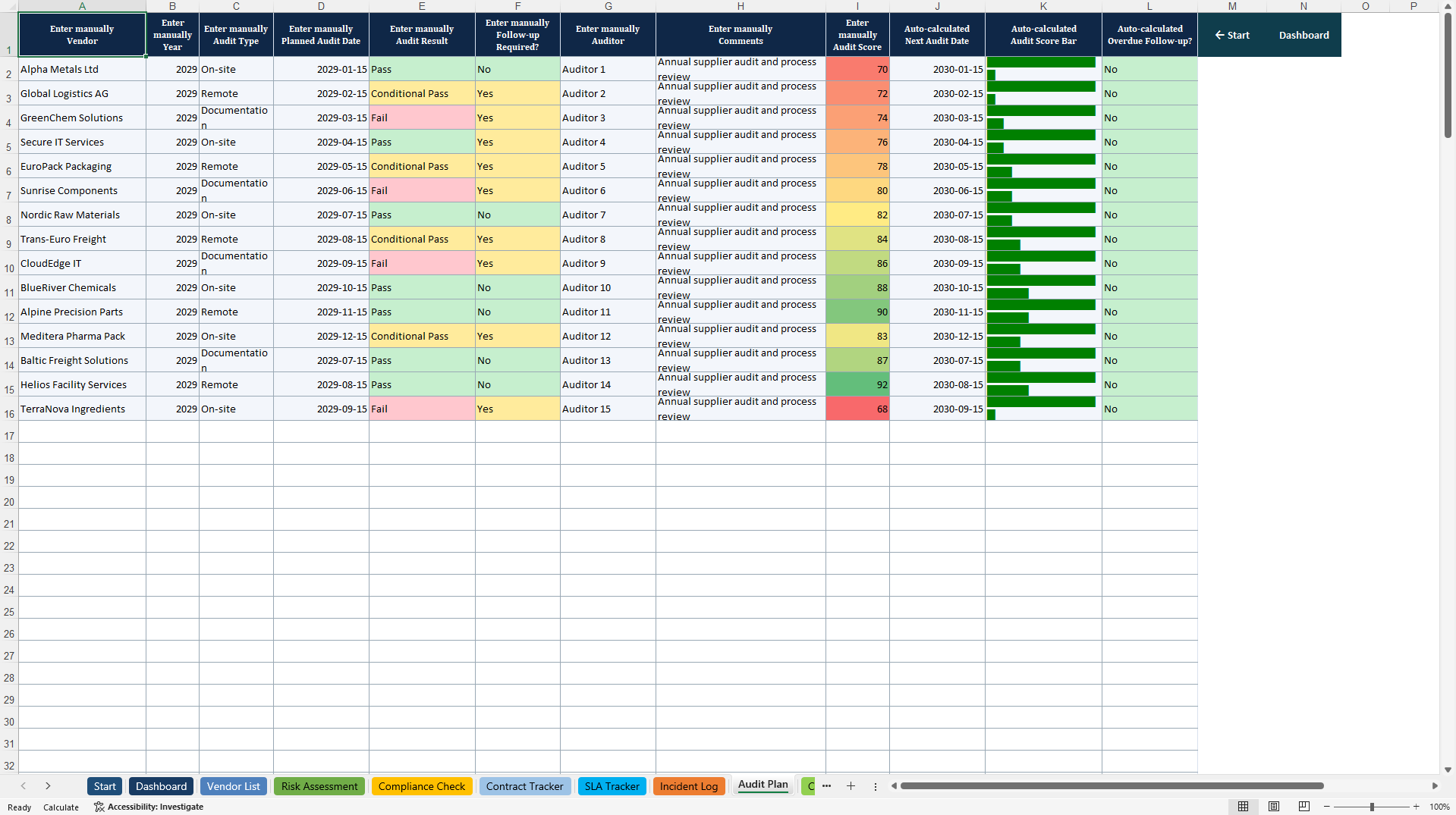 Vendor Risk & Supplier Management System (Excel template (XLSX)) Preview Image