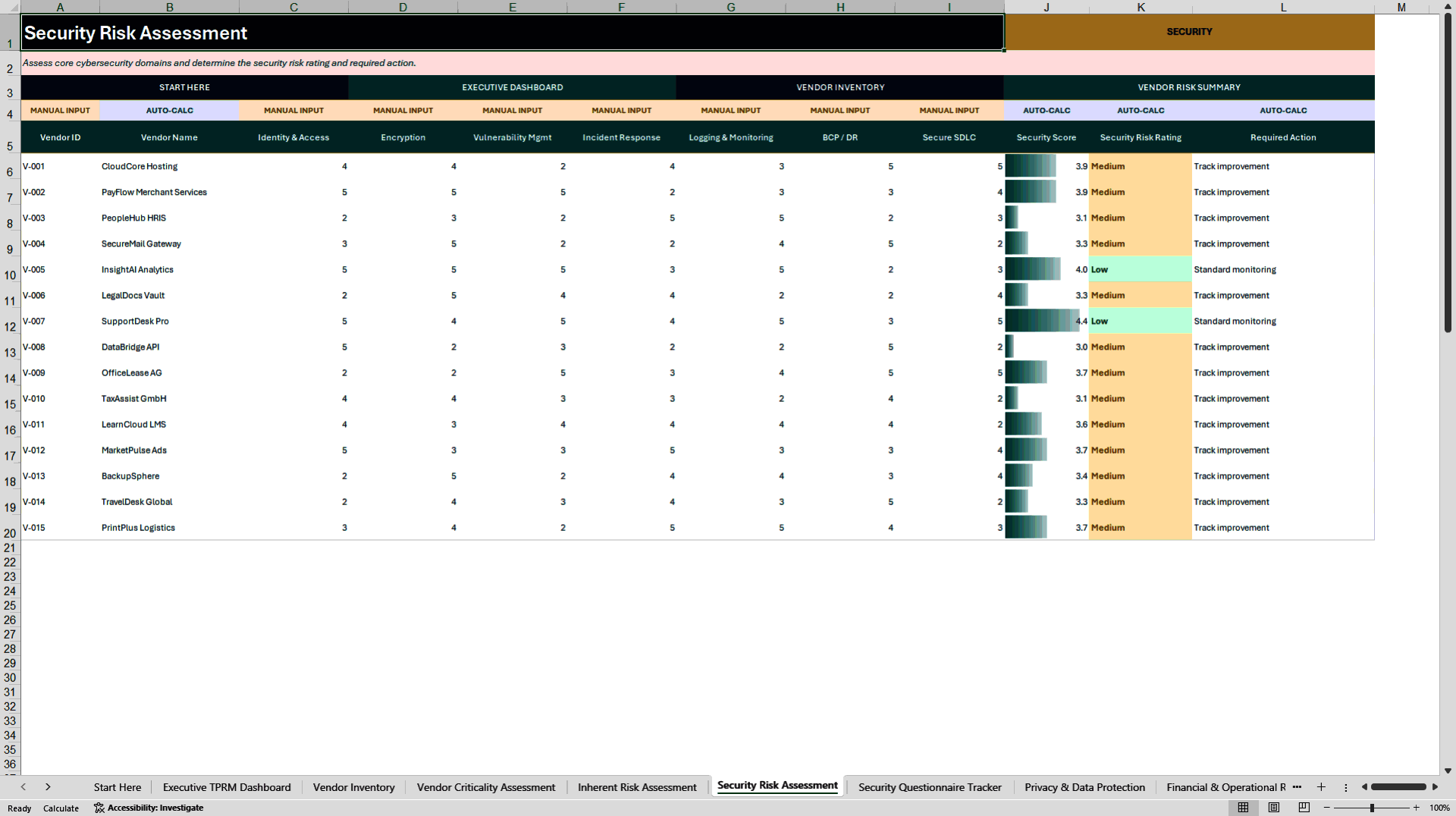 Third-Party Risk Management & Vendor Due Diligence (Excel template (XLSX)) Preview Image