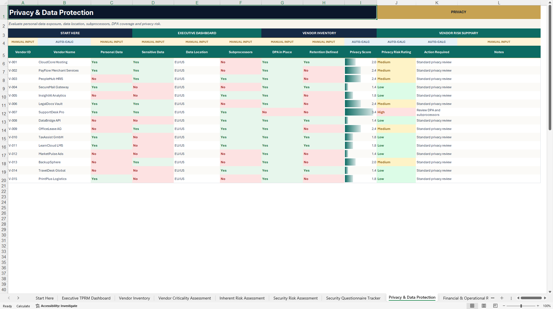 Third-Party Risk Management & Vendor Due Diligence (Excel template (XLSX)) Preview Image