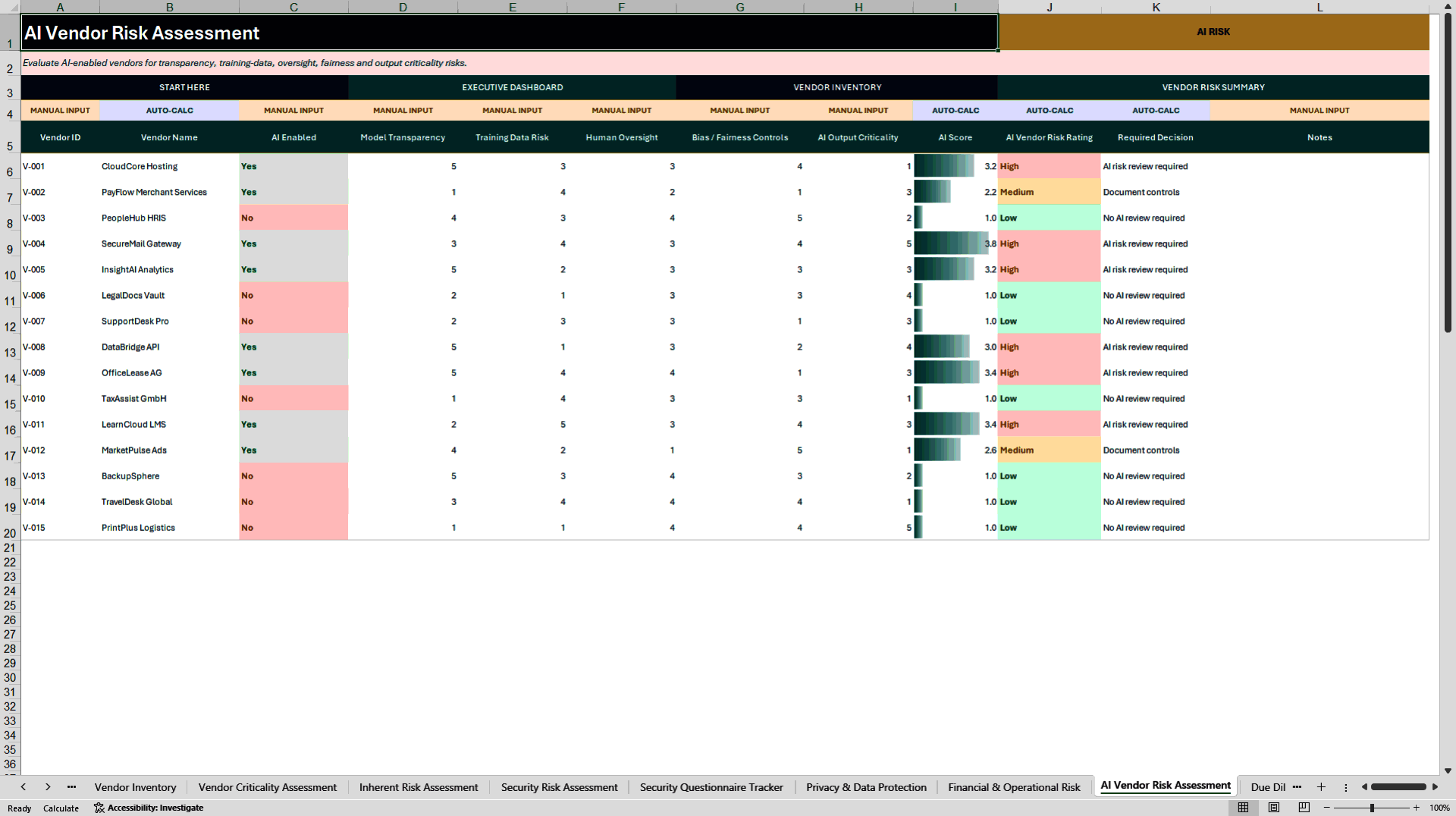 Third-Party Risk Management & Vendor Due Diligence (Excel template (XLSX)) Preview Image