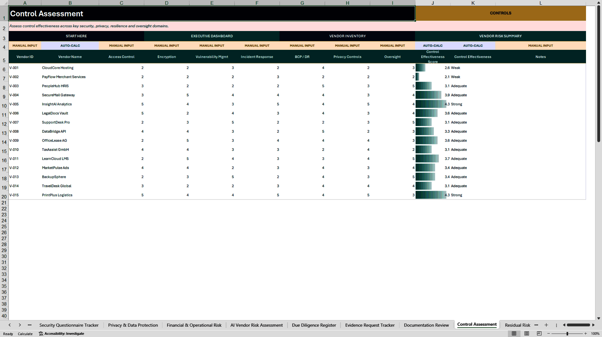 Third-Party Risk Management & Vendor Due Diligence (Excel template (XLSX)) Preview Image